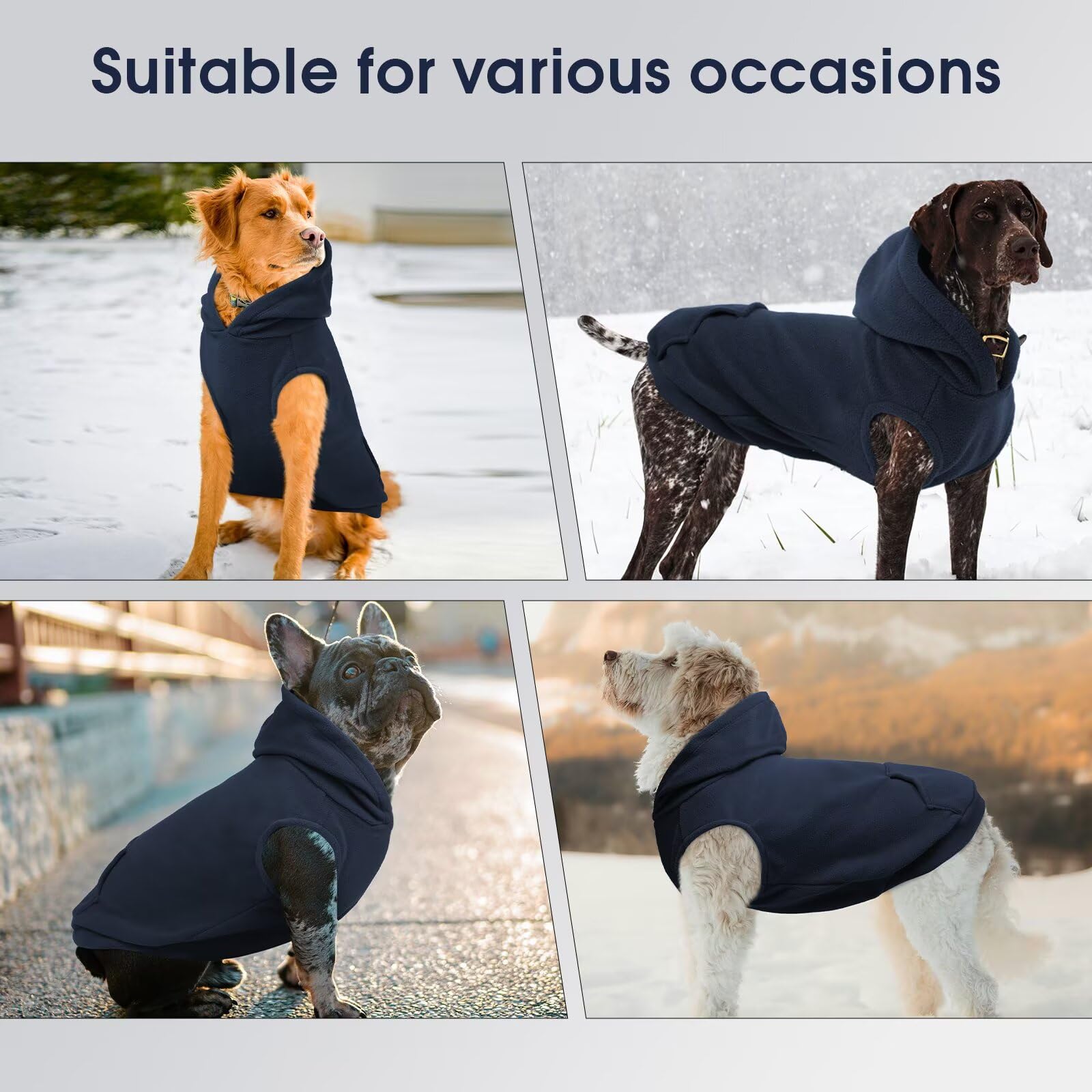 IECOii Sweat à capuche pour chien de grande taille, pull en polaire chaude pour animal de compagnie avec trou pour laisse, manteau confortable pour l'automne et l'hiver pour chien de grande taille