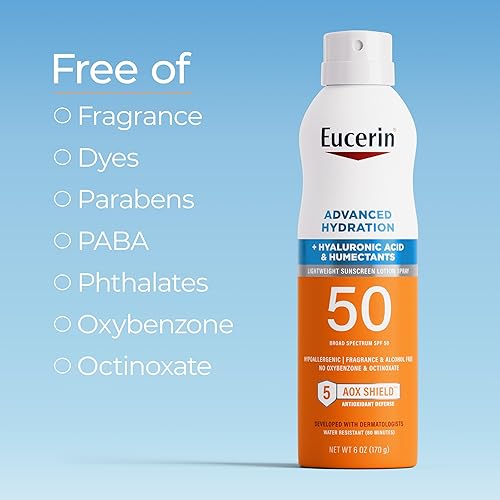Miniatura 6 de Eucerin Advanced Hydration SPF 50 Sunscreen Spray, Lightweight Spray Sunscreen with Hyaluronic Acid and Humectants, Hypoallergenic, Fragrance and