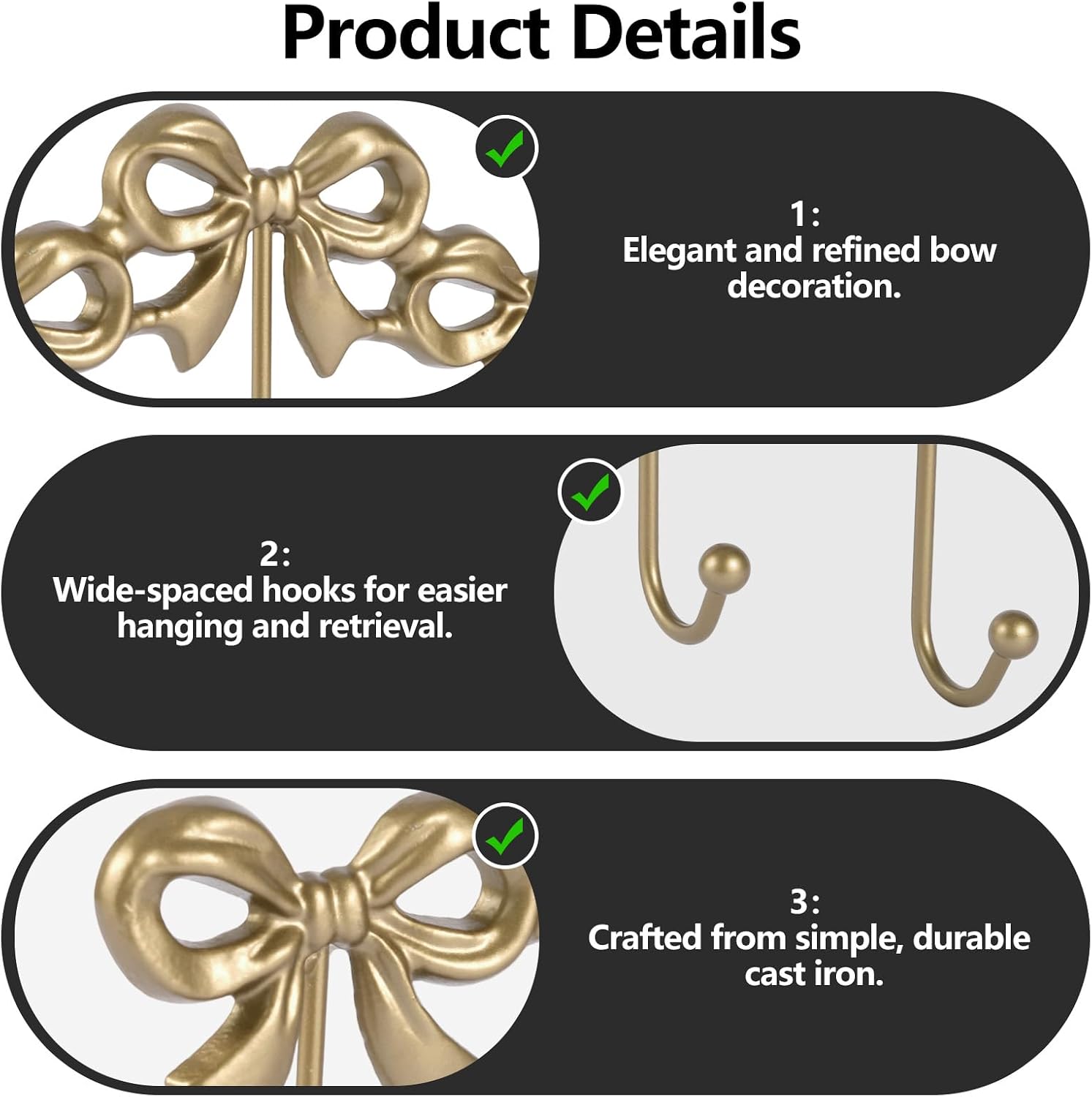 2Pcs Gold Bow Hooks Coat Rack, Wall Mount Coat Hook, Bow Room Wall Decorations, Wall Hook for Hanging Coat, Hat, Jacket (Gold