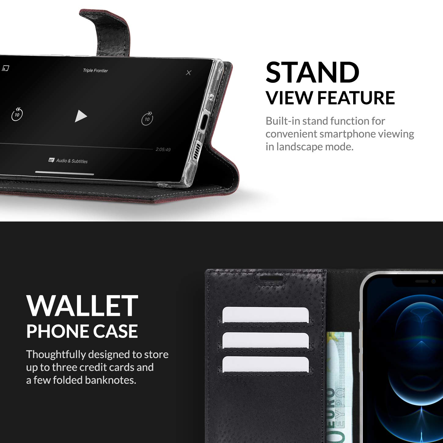 Surazo Leather Wallet Mobile Phone Case Compatible with Apple iPhone 11 Pro Max-Flip & Fold Smartphone Case with Stand RFID Blocker Magnet Closure 3 Slots for Bank Cards - Image 2