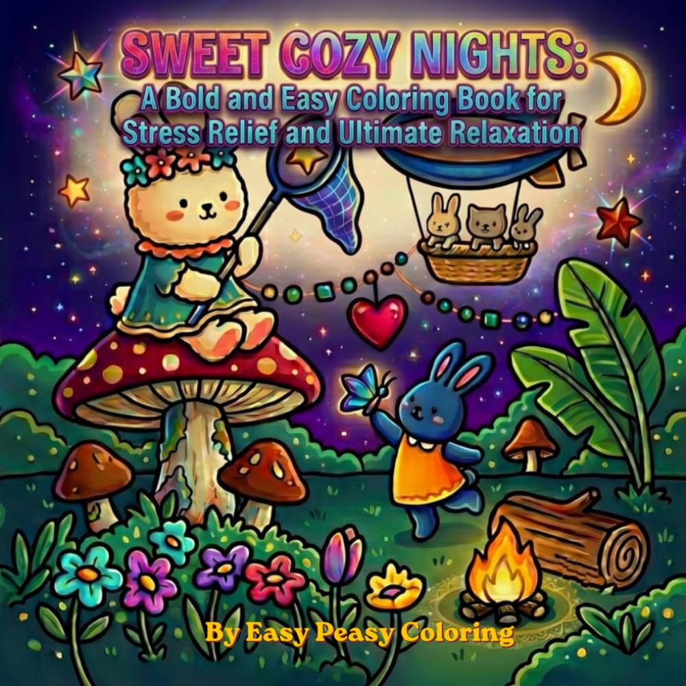 Sweet Cozy Nights: A Bold and Easy Coloring Book for Stress Relief and Ultimate Relaxation (Easy-Peasy Cozy Coloring)