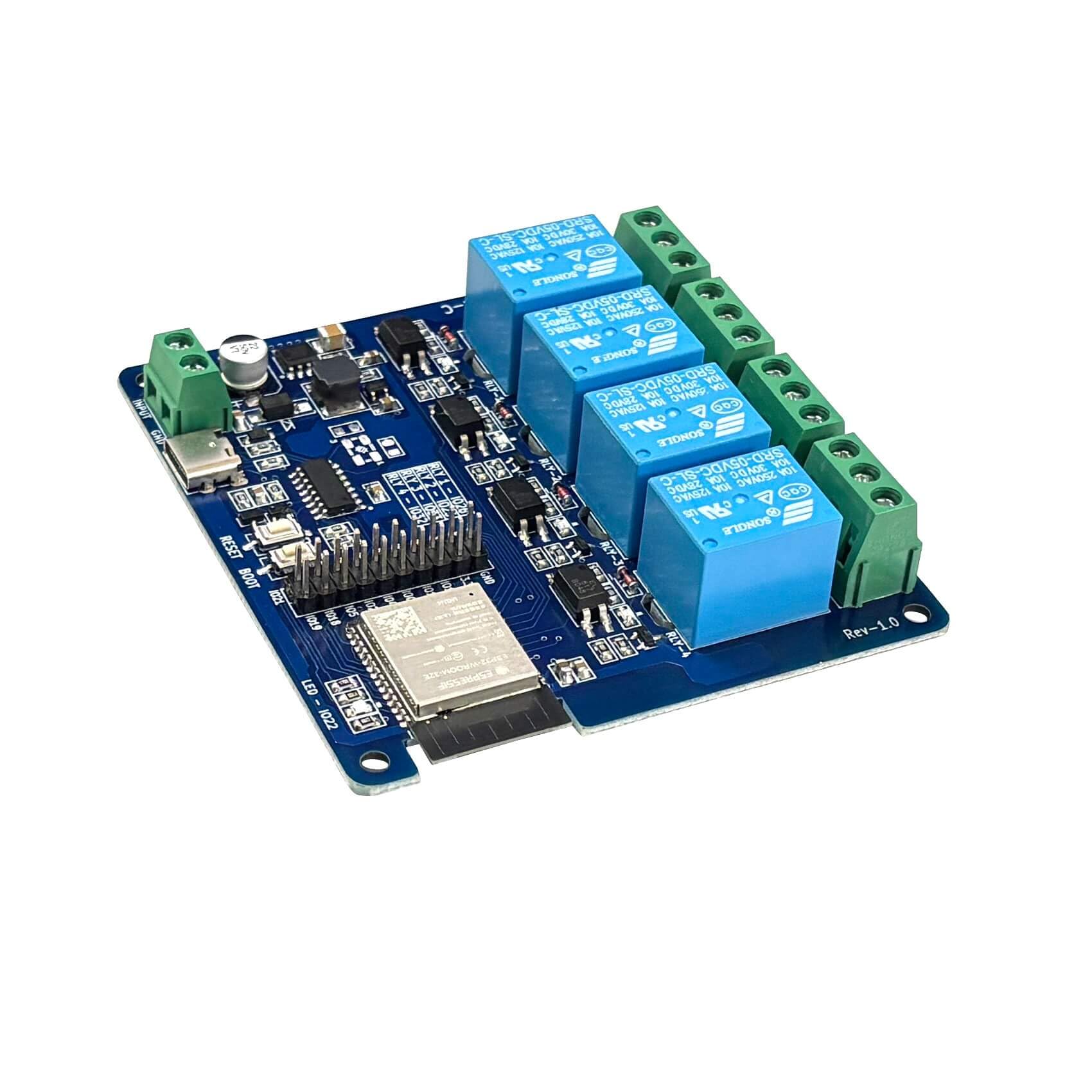5-28V ESP32 WiFi 4 Channel 5V 10A Relay Module With Optocoupler Isolation - Industrial Grade