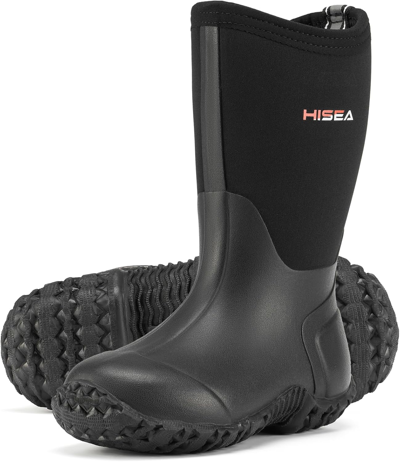 HISEA Kids Rain Boots Waterproof Neoprene Rubber Mud Boots Youth Rainboots Mid Calf Rain Shoes for Toddlers Kid Children Boys & Girls