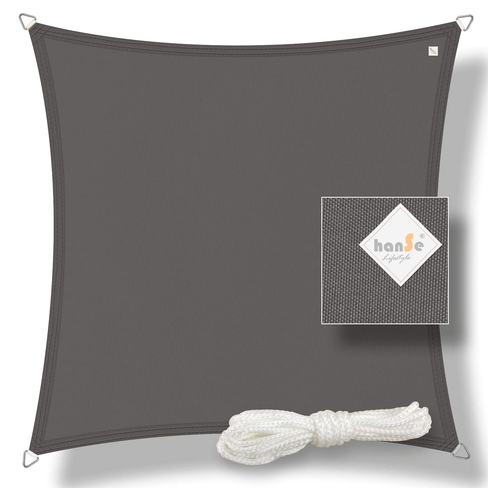 hanSe Sonnensegel Gartensegel 100% Polyester – UV-Schutz & Wasserabweisende Beschattung – Reißfester Sonnenschutz für Terrasse, Balkon & Garten – Mit stabilen Ösen – 2x2m Graphit