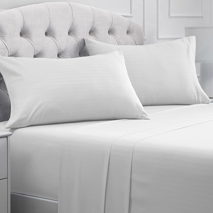 Queen, Striped White: Mellanni Queen Sheets Set - 4 PC Iconic Collection Bedding