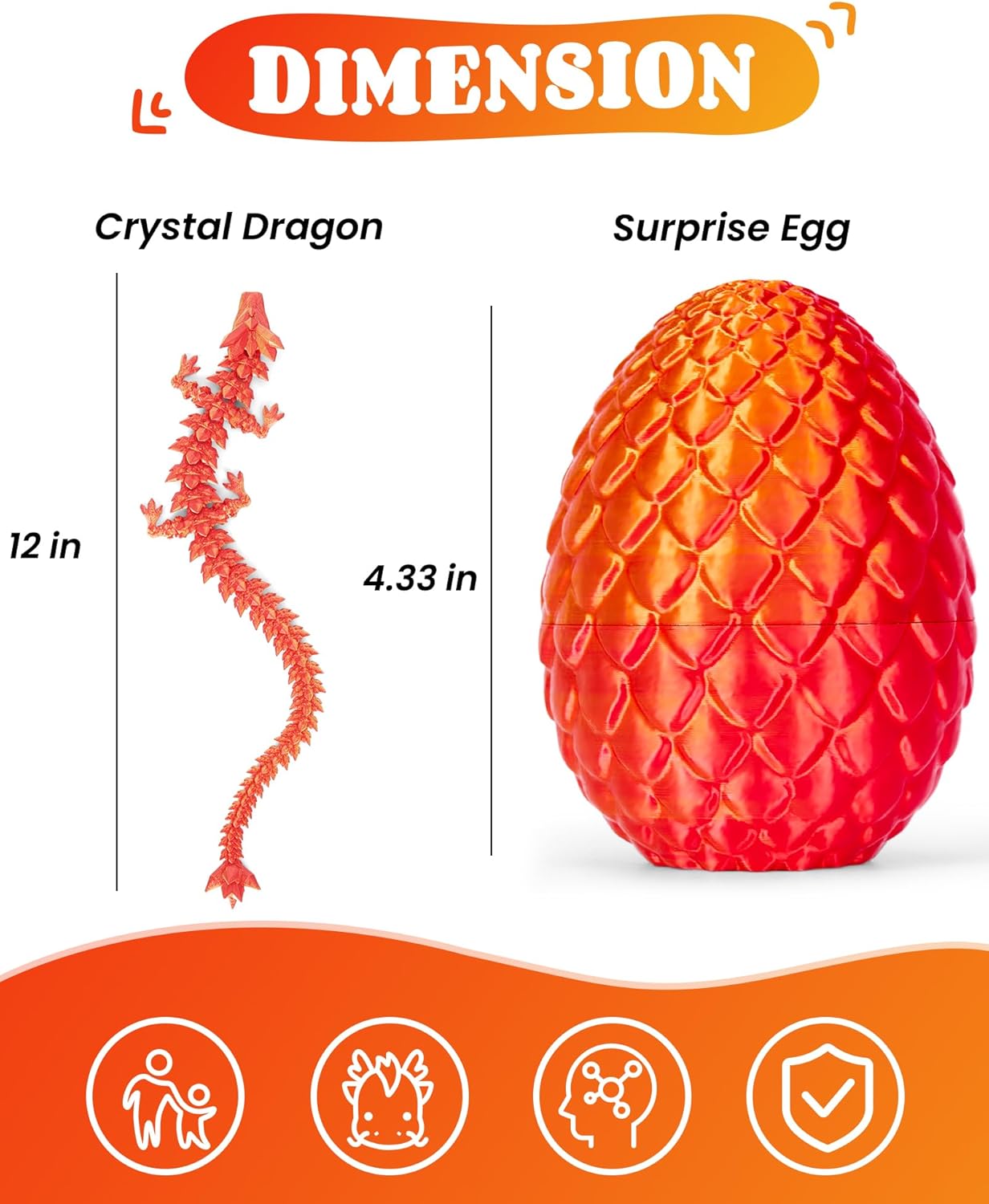 12" 3D Printed Dragon Easter Eggs with Dragon Inside, Prefilled Easter Dragon Egg with Dragon Toy for Basket Stuffers,Articulated Crystal Dragon Fidget Toy, 3D Printed Easter Gifts for Kids 6-8 - Image 7
