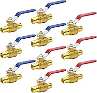 RUBY.Q 10-Pack 3/4" PEX Brass Full Port Ball Valves - 5 Red Hot & 5 Blue Cold Handles, 400 PSI Shut-Off for Plumbing