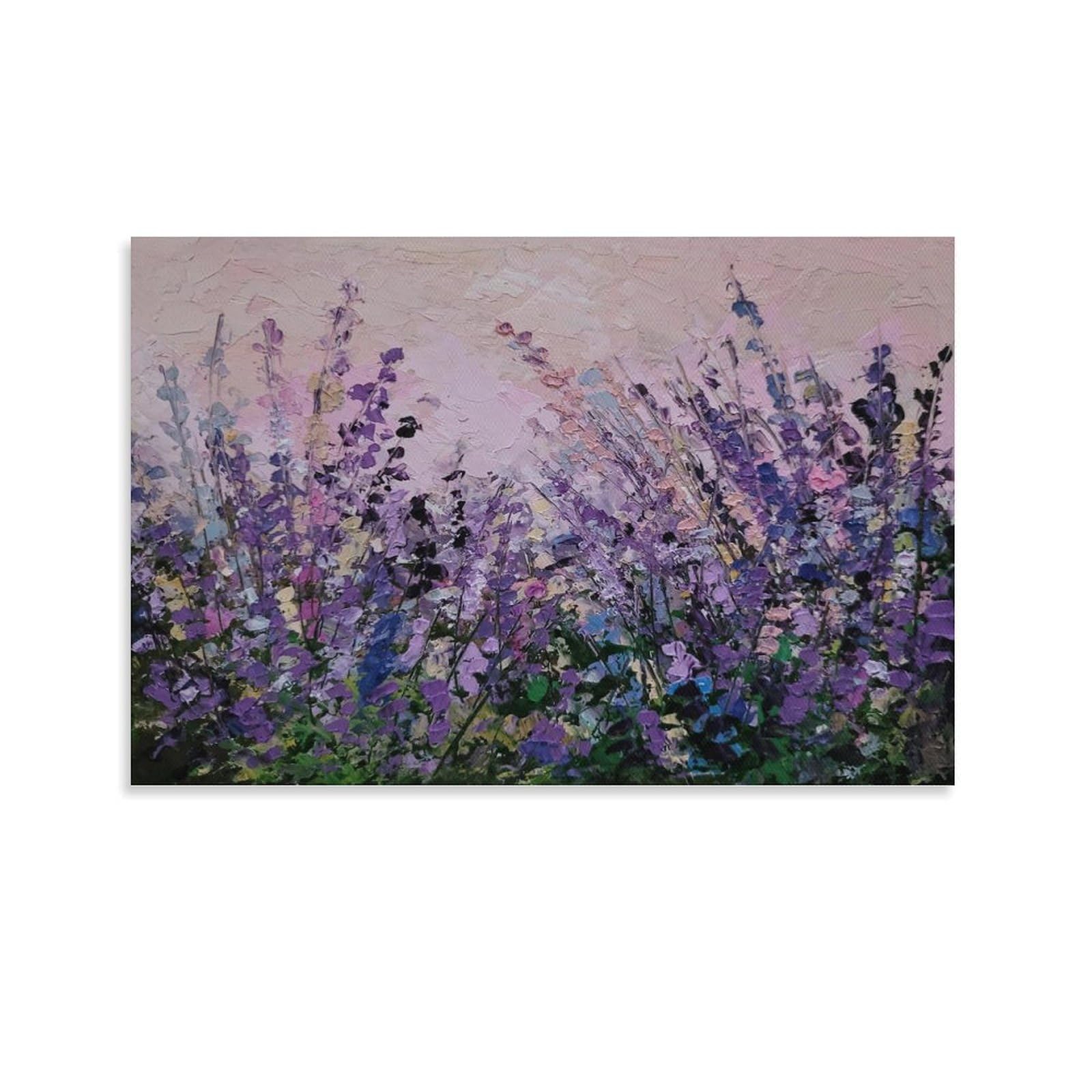 Fupmtklt Unframe-Style Lavender Painting Flower Landscape Poster Canvas Poster Bedroom Decor Landscape Office Room Decor Gift 24X36inch(60X90cm)