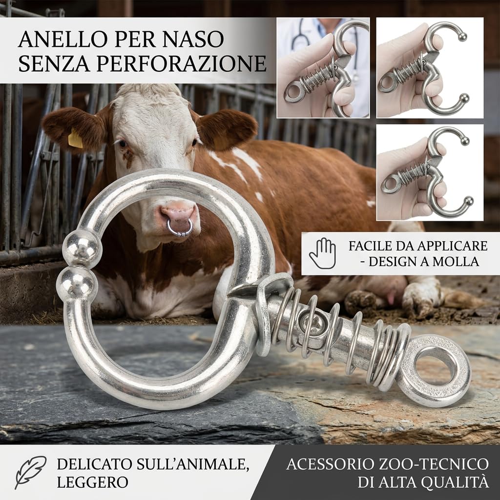 Anello da Naso per Bovini a Molla, Clip Naso Mucca senza Perforazione, Accessorio Allevamento Bovino