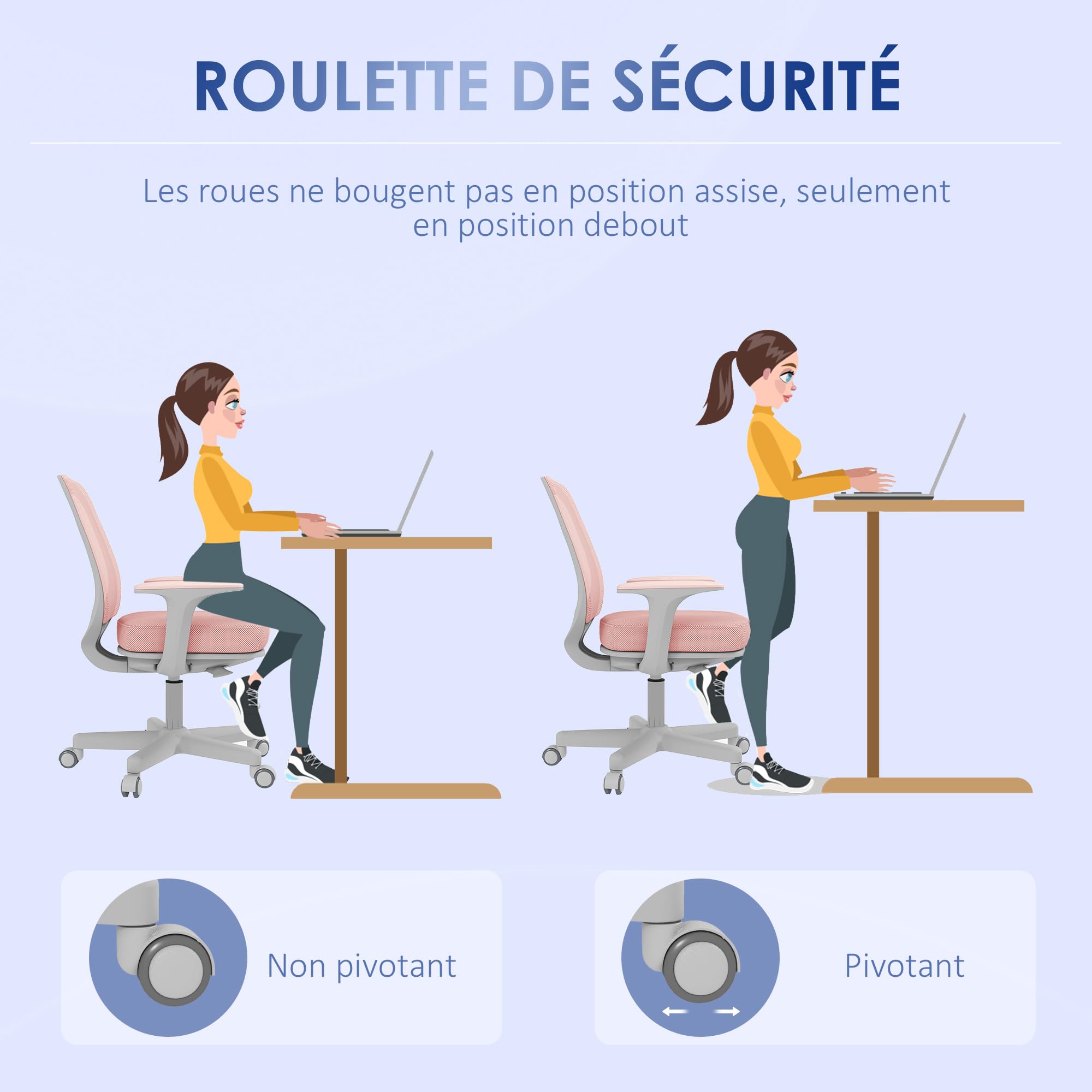 Vinsetto Fauteuil de Bureau, Hauteur Réglable, Dossier Moyen, Rose