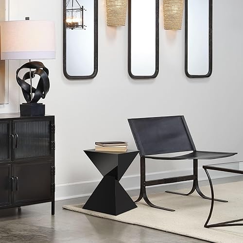 Miniatura 8 de BECHAEO Mesa auxiliar de acrílico negro de 12.6 pulgadas, diseño irregular ligero, mesa auxiliar moderna para espacios pequeños, mesita de noche