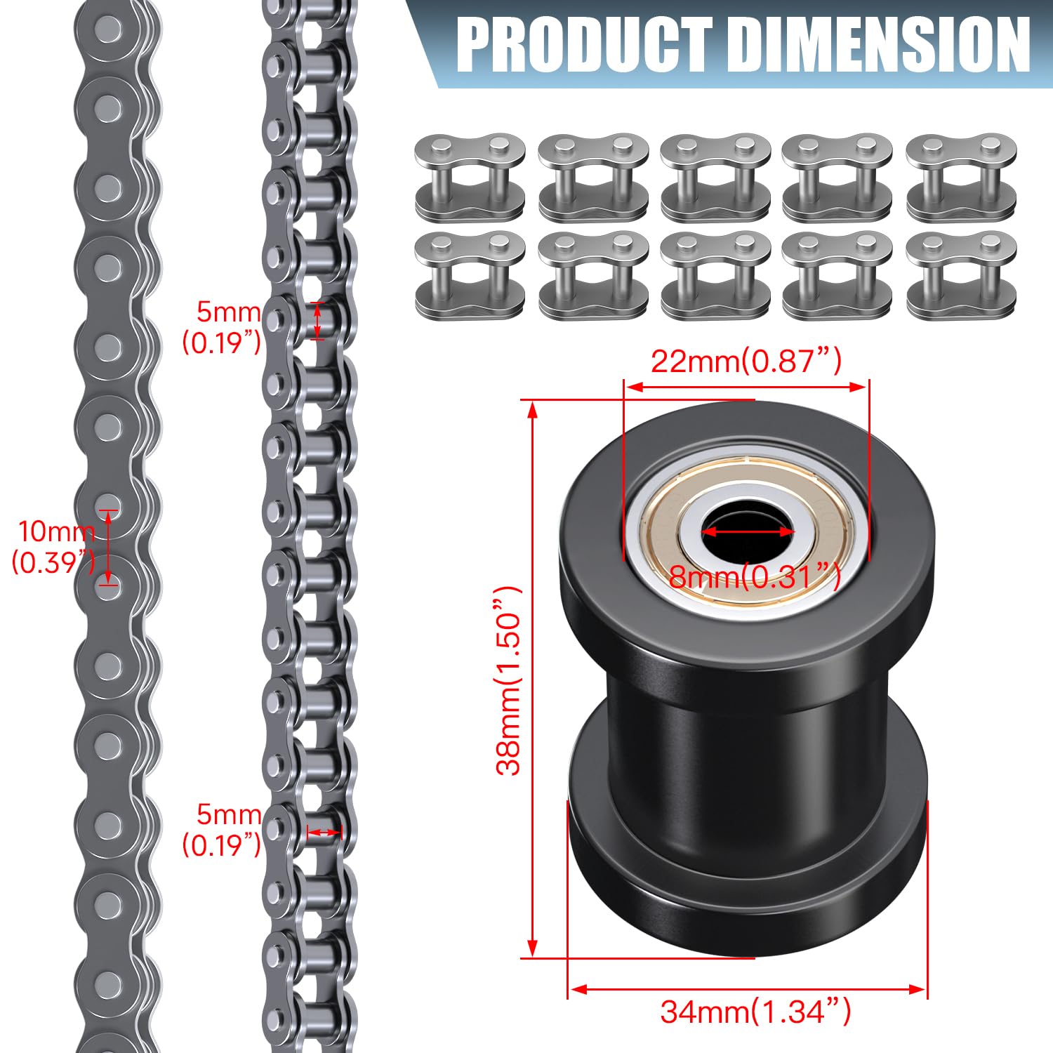 CILOYU #35 Chain 140 Links Mini Bike Chain Tensioner For Coleman CT100U CC100X Baja Doodle Bug - View #7
