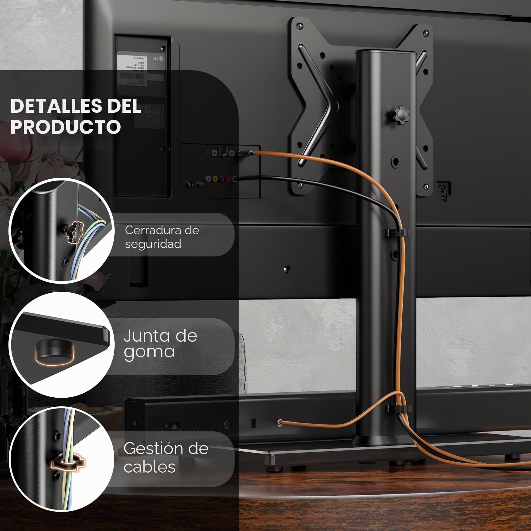 Soporte de TV Universal Giratorio/Soporte de Mesa para televisores de 19 a 43 Pulgadas, Giratorio de 90 Grados, Regulable en Altura sobre 4 Niveles, Base de Cristal Templado Muy Resistente