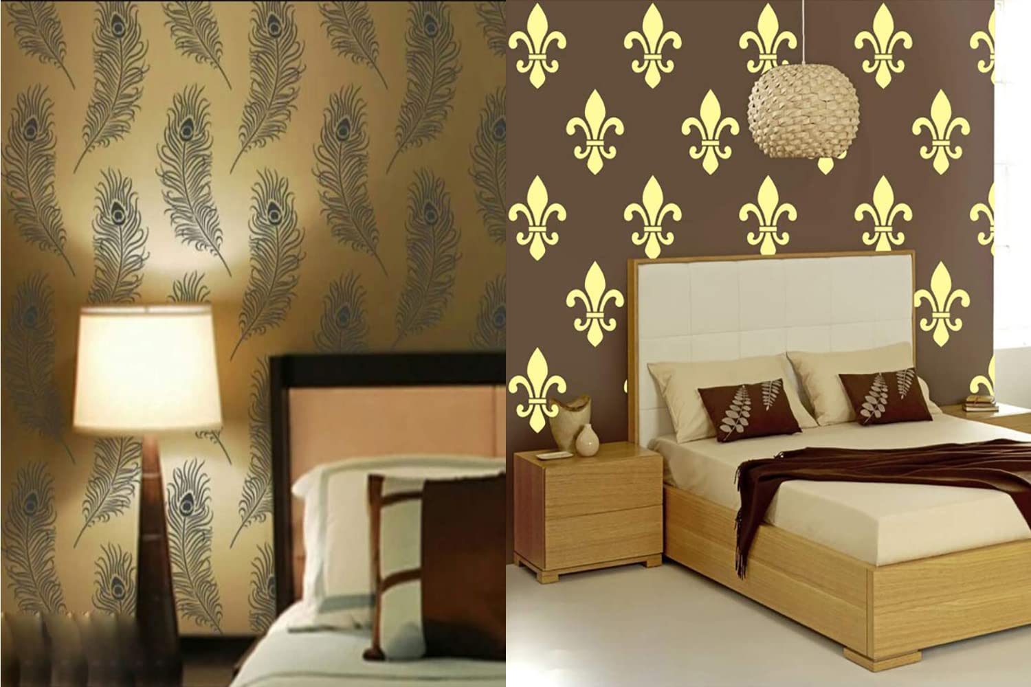 Kayra Decor Combo Peacock Feather and Fleur-De-Lys Pattern Wall Design Stencils For Wall Painting and Home Wall Decoration – Suitable For Room Decor, Craft and Wall Art (16 x 24-inches) - (KHS311_KHS312) - Pack of 2 (B085DBMCWY) Amazon Price History, Amazon Price Tracker