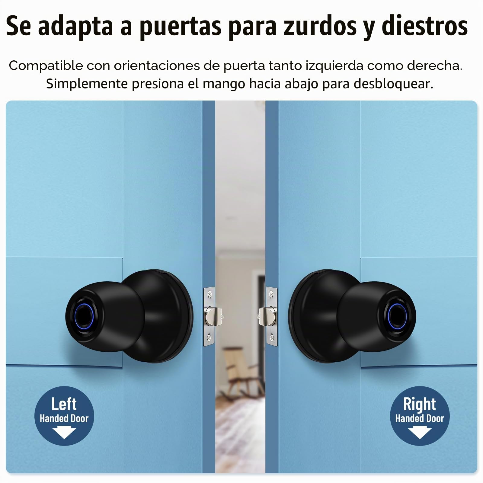 Cerradura de Puerta Inteligente con Huella Dactilar, Manija de Puerta 4-en-1 con Huella Dactilar, con Control por App y Llave Tipo-C, Manija de Puerta Biométrica con Cerradura, Adecuada para