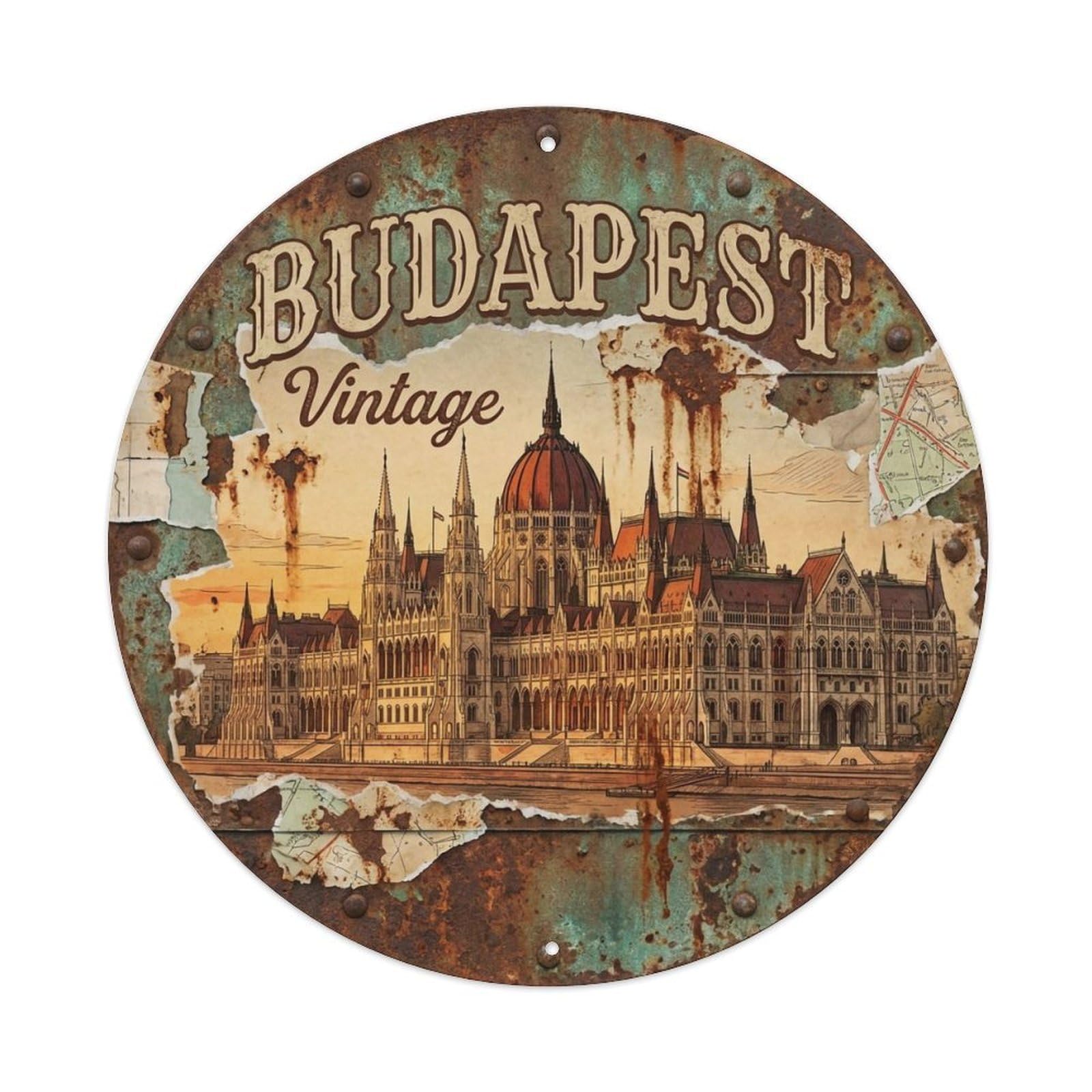 Vintage Travel Budapest Hungary Vintage Vintage Metal Tin Sign Plaque