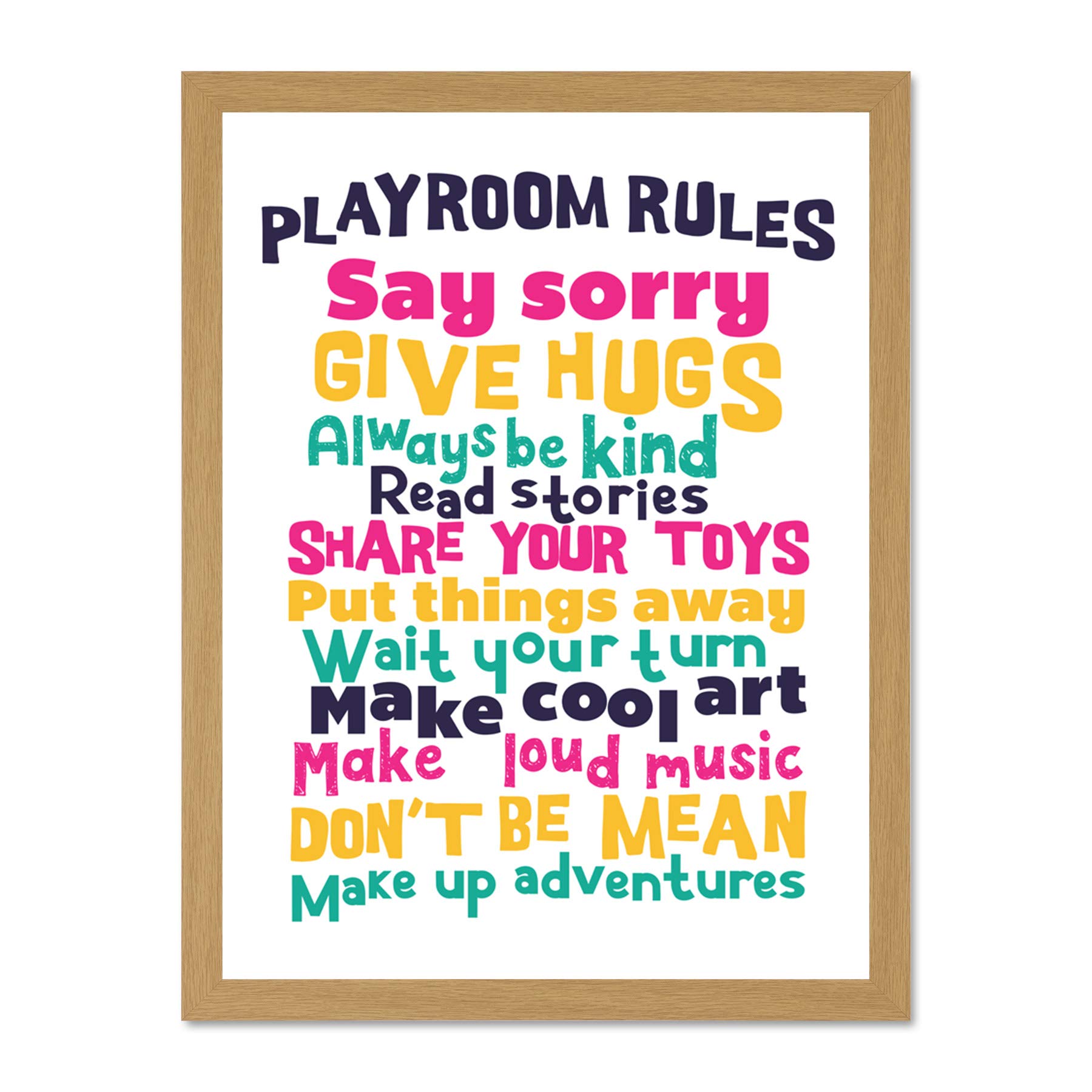 Kids Playroom Rules Fun Colourful Large Framed Art Print Poster Wall Decor 18x24 inch