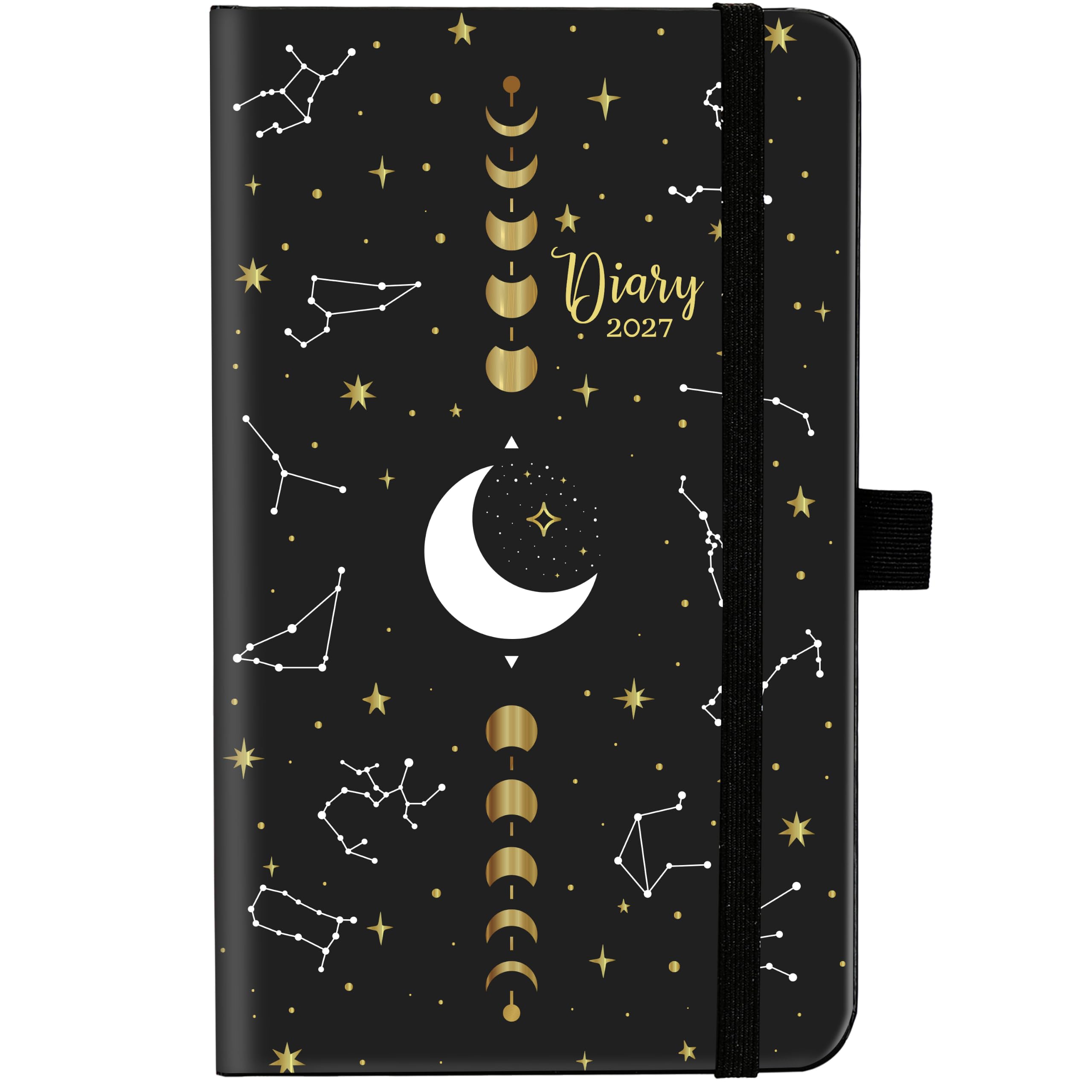 Artfan Pocket Diary 2027 - A6 Diary 2027 Week to View, Jan. 2027 - Dec. 2027, Diary 2027 Samll, Pen Holder, 10 Note Pages, 16.1 x 9.6 cm - Black