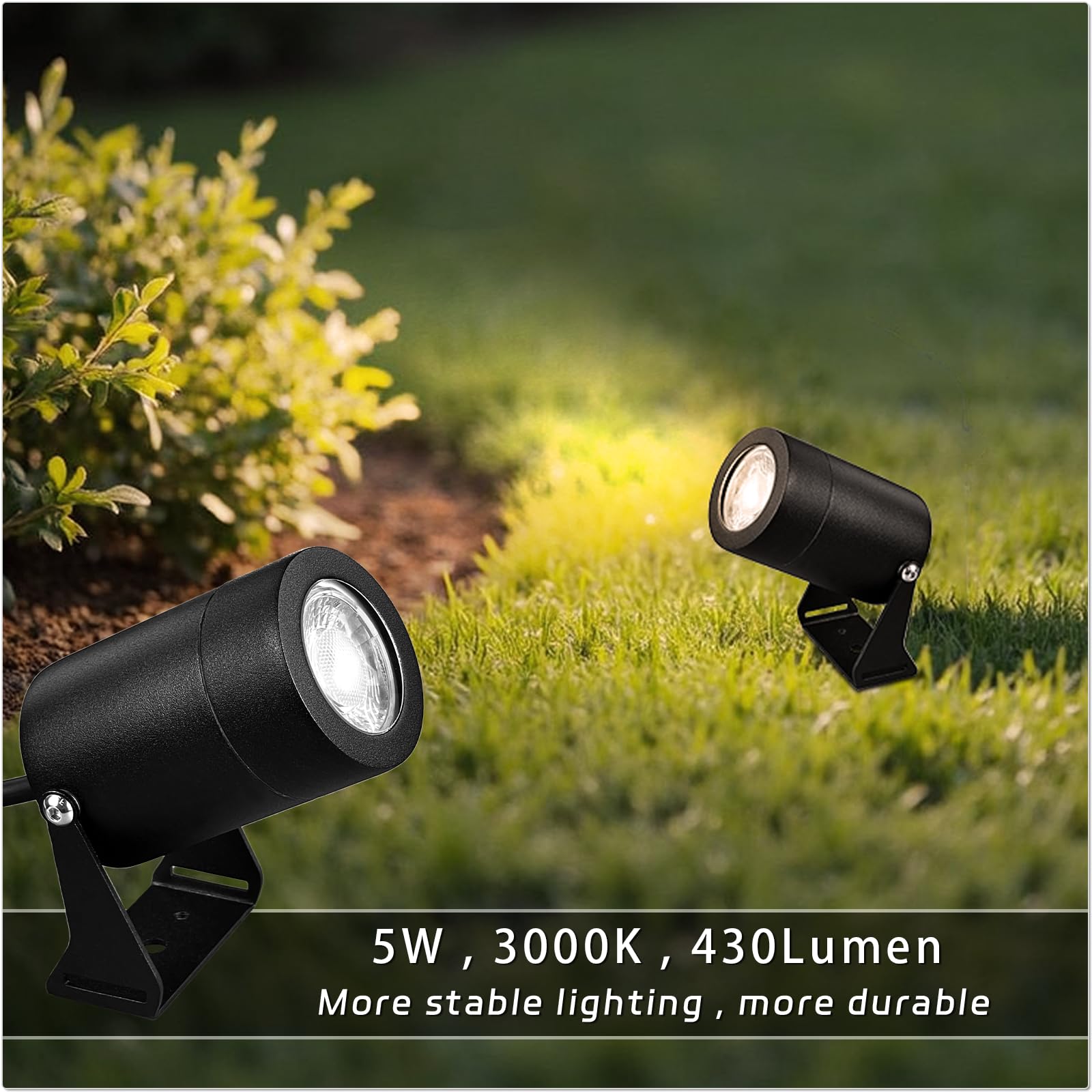 JNR Focos Jardin Exterior con Pincho, IP65 Impermeable, Negro 2 Pack | Acero Inoxidable Foco Jardin Exterior Con Cable de 2 M, con GU10 LED 5W 3000K Bombilla, Lámpara para Césped, Paisajes