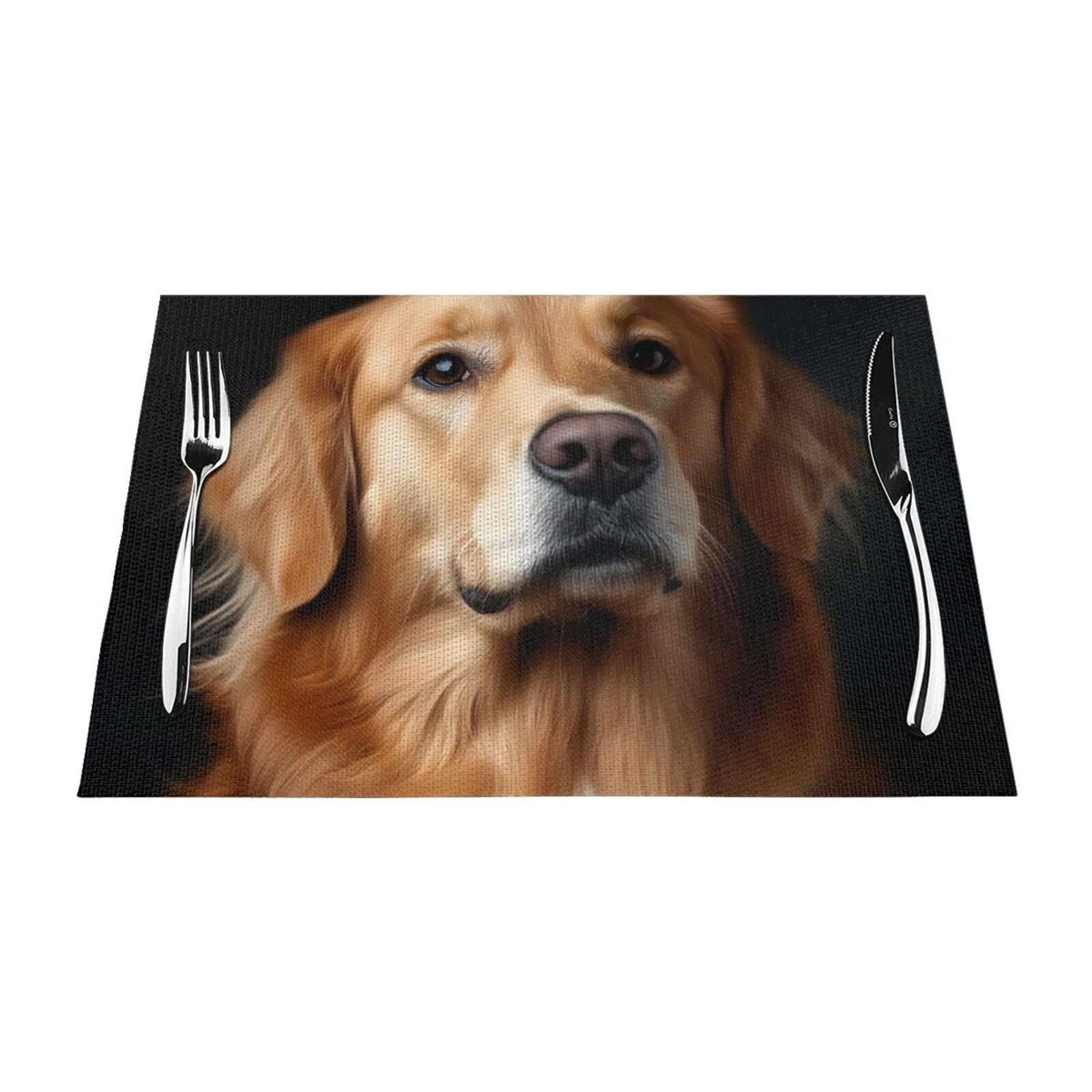 Placemats Set of 4 PCS Washable PVC Table Mats Heat Resistant Vinyl Woven Place Mats Golden retriever Placemats Non-Slip Wipeable Placemats for Kitchen Dining Table Decoration 45 x 30 cm
