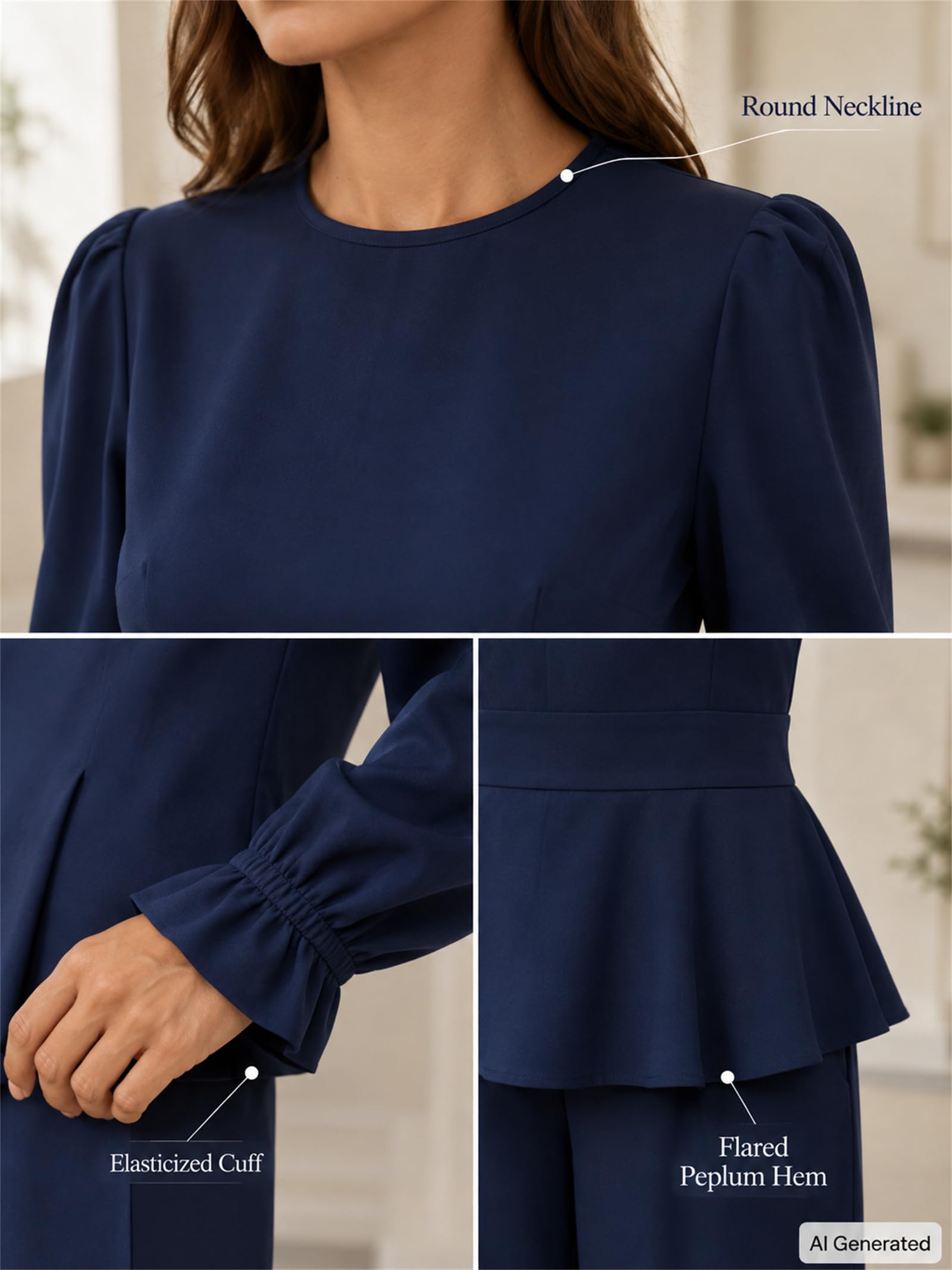 2-teiliges Outfit für Damen, langes Oberteil mit Puffärmeln und weites Bein
