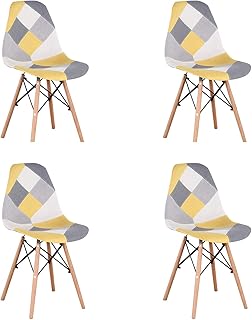 INJOY LIFE - Sillas de comedor retro con retazos de tela, sillas laterales para cocina, comedor, sala de estar, juego de 4, color amarillo
