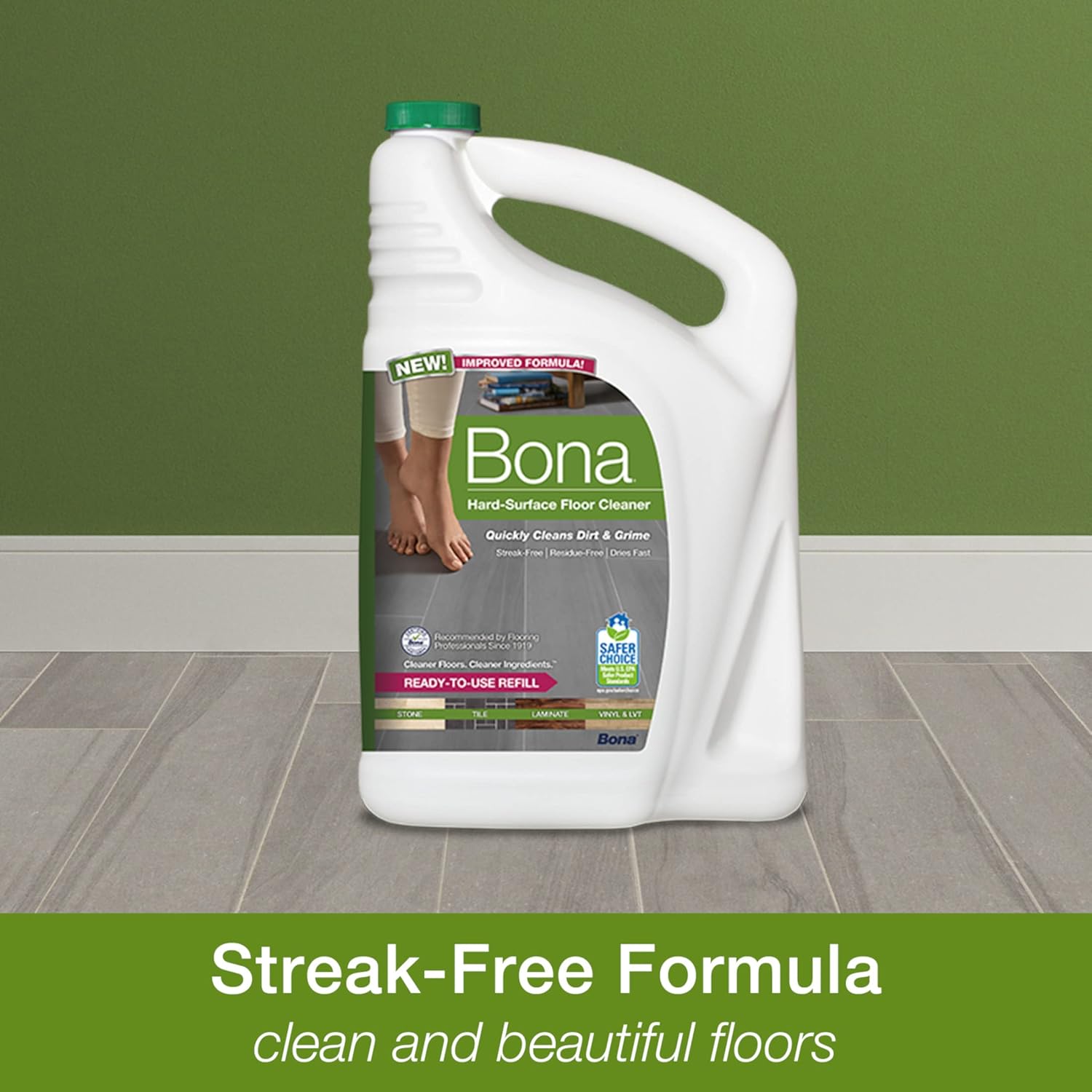 Bona Hard-Surface Floor Cleaner Refill, for Stone Tile Laminate and Vinyl LVT/LVP, 4 pack