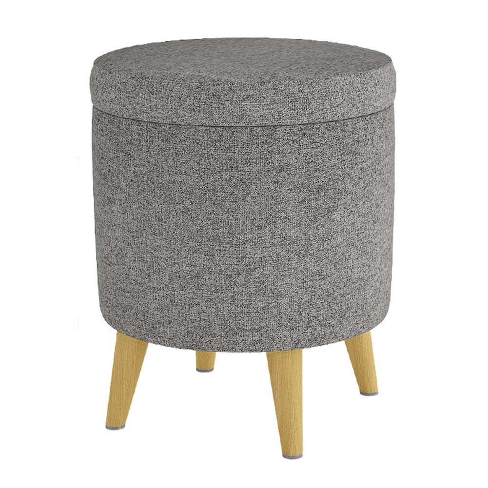 Taboret do salonu Taboret ze schowkiem Podnóżek z wypełnieniem Okrągły taboret lniany Taboret do toaletki z 4 drewnianymi nogami Ciemnoszary 37x37x45cm Keep it in mind