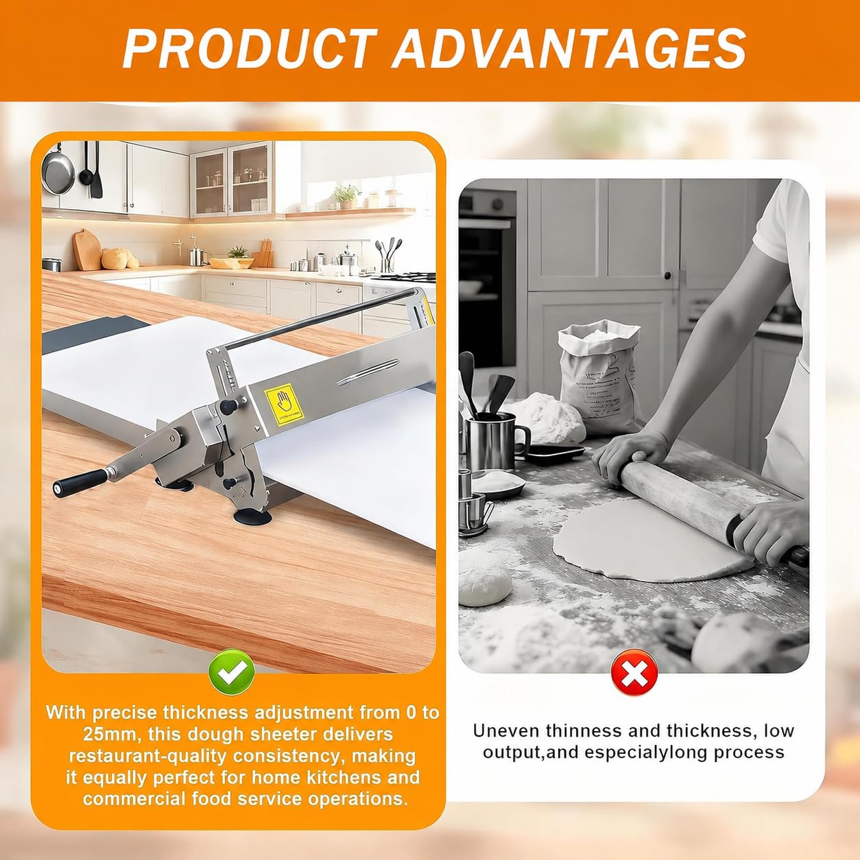 Croissant-Teiglaminator, gewerbliche Teigwalzenmaschine, Teigdicke einstellbar 0–25 mm, Edelstahl, Tischgerät zum Ausrollen von Croissants, Fondant und Pizzateig Type400