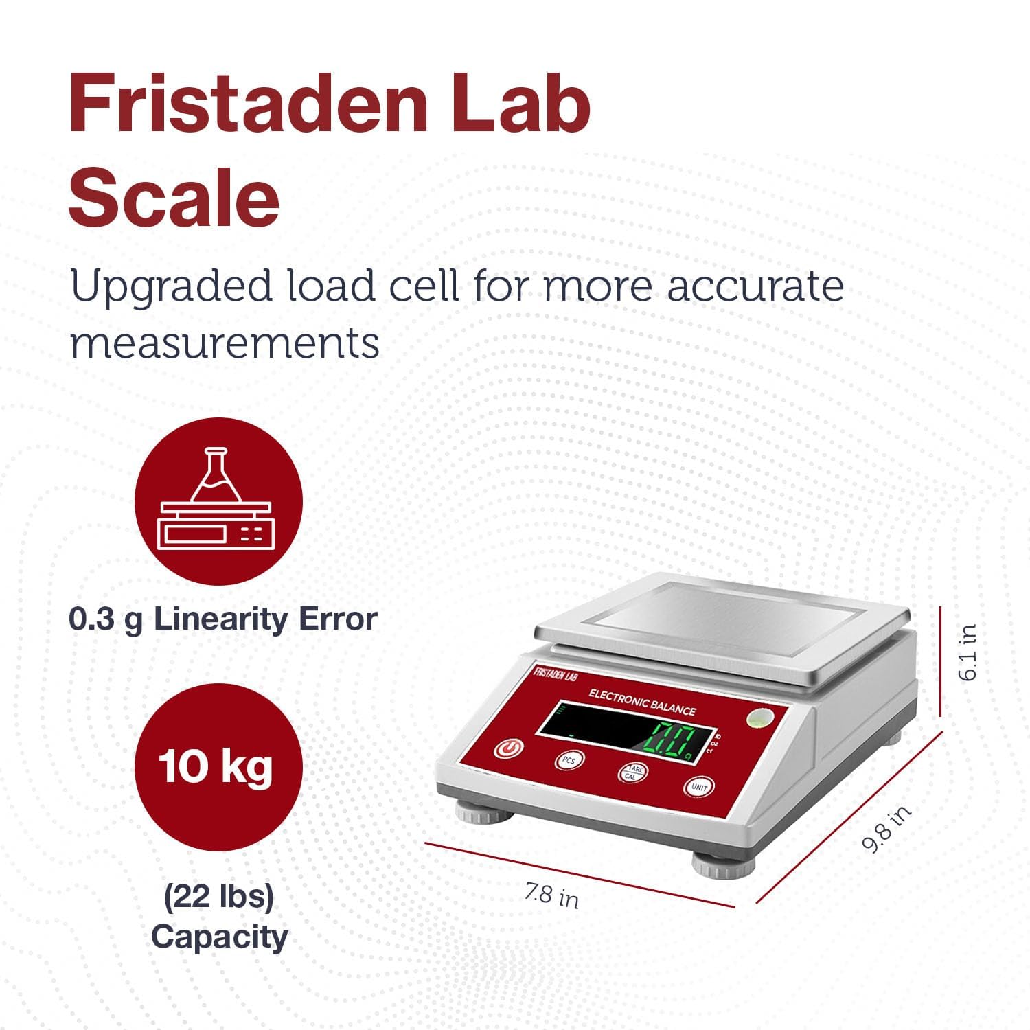 Fristaden Lab Bilancia di precisione per uso professionale, bilancia scientifica digitale con centigrammi (10 kg x 0,1 g (certificato di calibrazione))