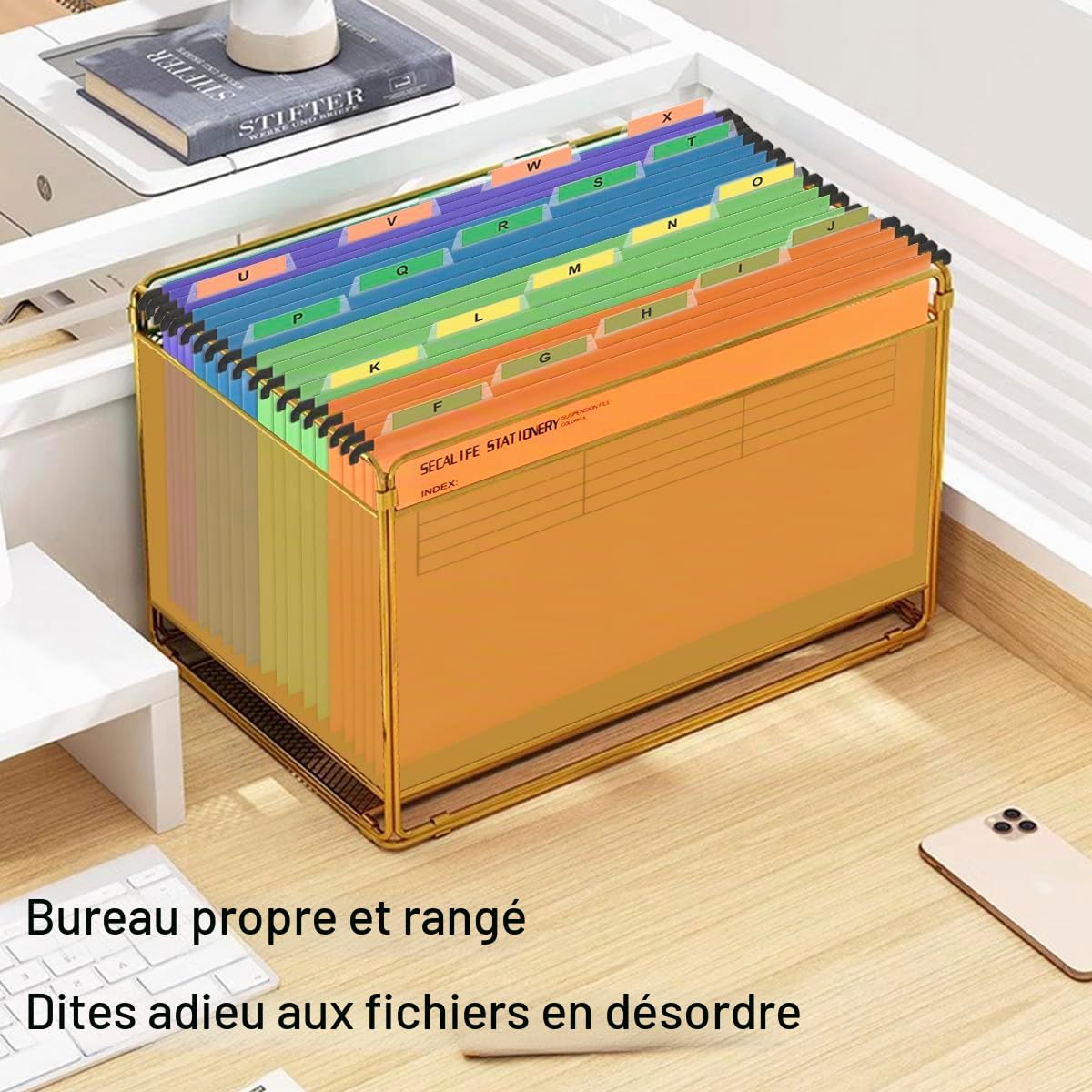 24Pcs Dossiers Suspendus A4 Classeur en PP Dossier Suspendu pour Tiroir,Hanging File Folder pour Armoires de Classement avec Onglets et Insertions pour École, Maison et Bureau
