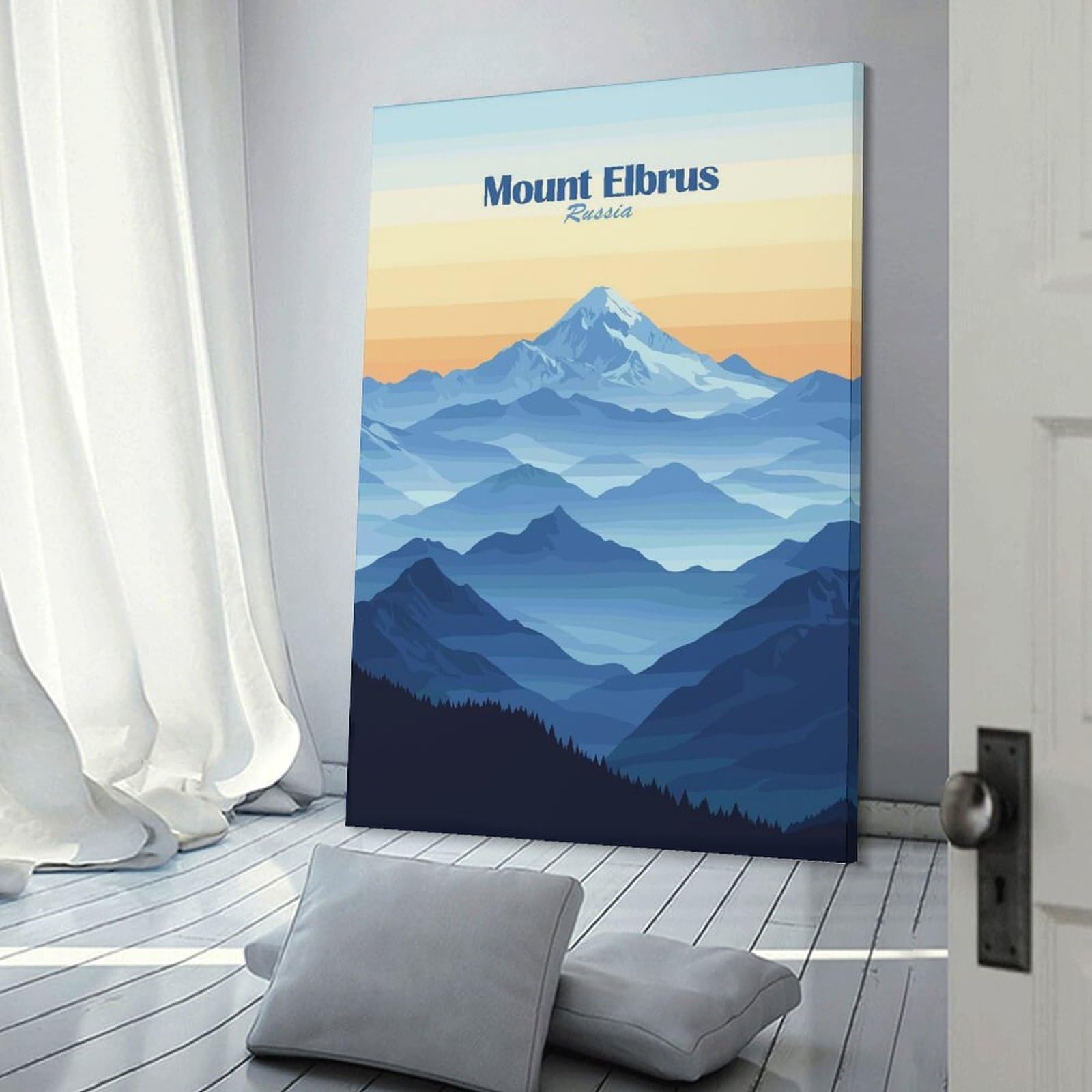 Junmoney Mount Elbrus Landscape Canvas Art Print 24x36inch(60x90cm), for Front Hall, Corridor Or Welcome Spaces, Home Artwork for First Impressions