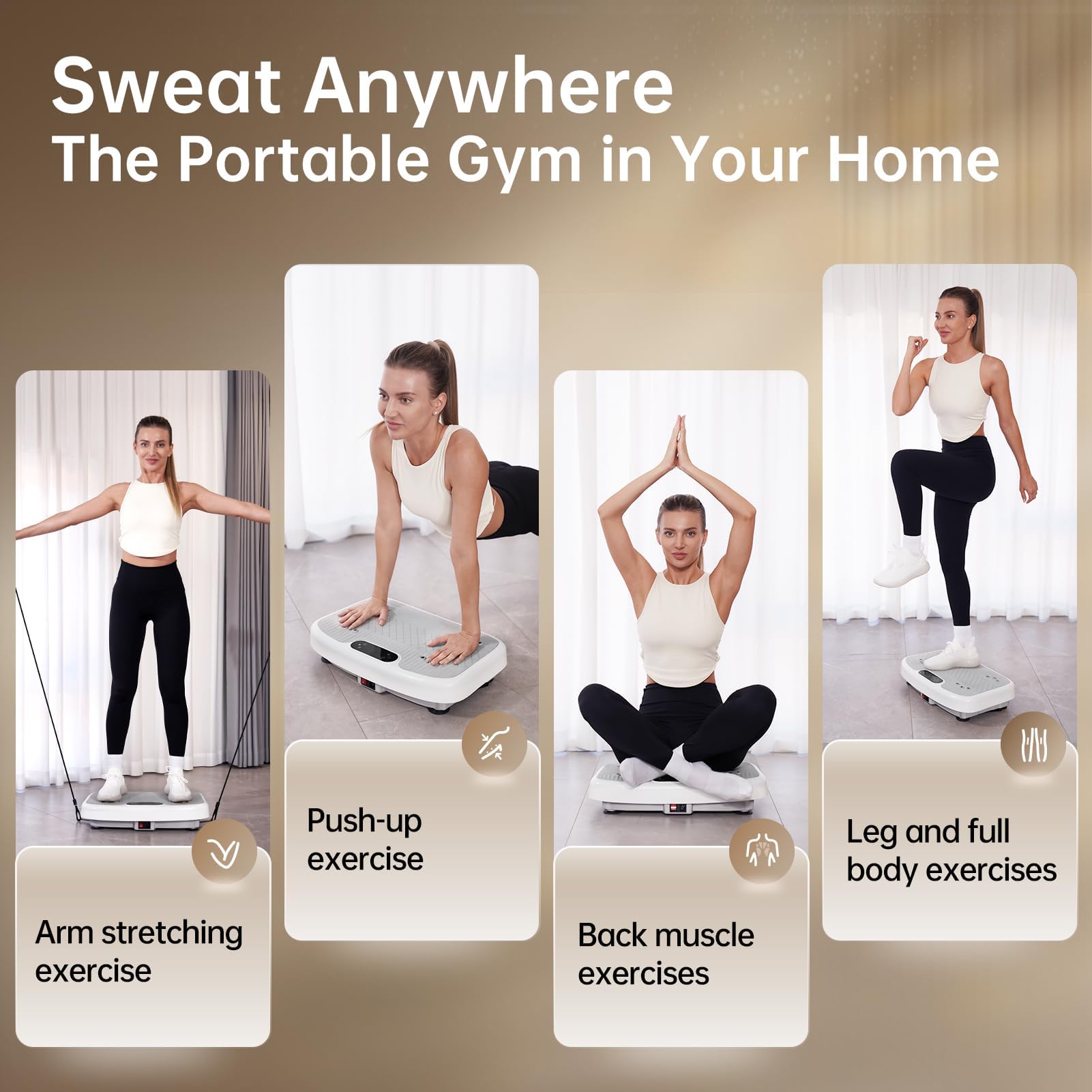 YAMO YV20 Plataforma Vibratoria Fitness | 99 Niveles de Velocidad, 5 Programas, Mando a Distancia y Bandas de Resistencia | Pantalla LED Táctil, Capacidad Carga de 150KG