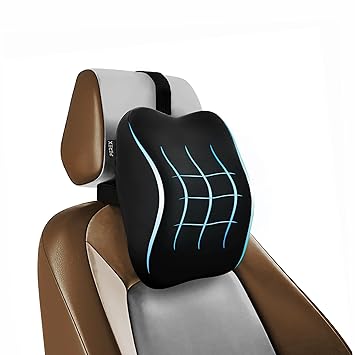 PEREX Car Neck Rest Memory Foam Pillow| Premium Orthopedic Neck Support for Pain Relief| Ergonomic Support for Long Drives & Daily Commutes| Car & Office Use| Velvet Black 2-Year Warranty. - image, photos