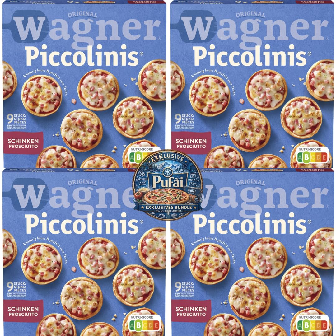 PUFAI Piccolinis Schinken 270g x4 Mini Steinofenpizza Tiefgekühlt Ofenfertig