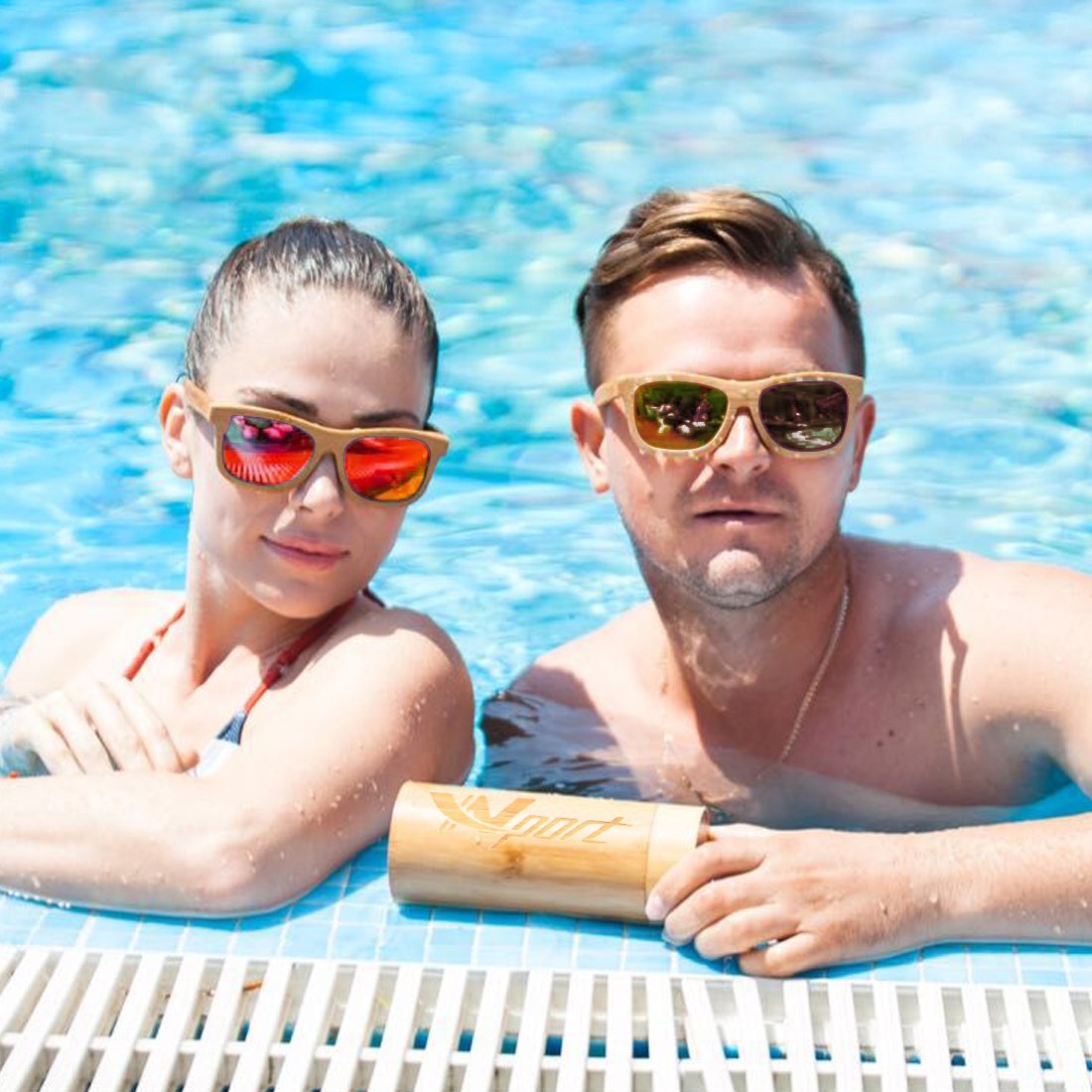 Ynport Bambus-Sonnenbrille für Herren/Damen, klassisches Design, mit Holz beschichtet, Vintage-Stil, Floating Eyewear
