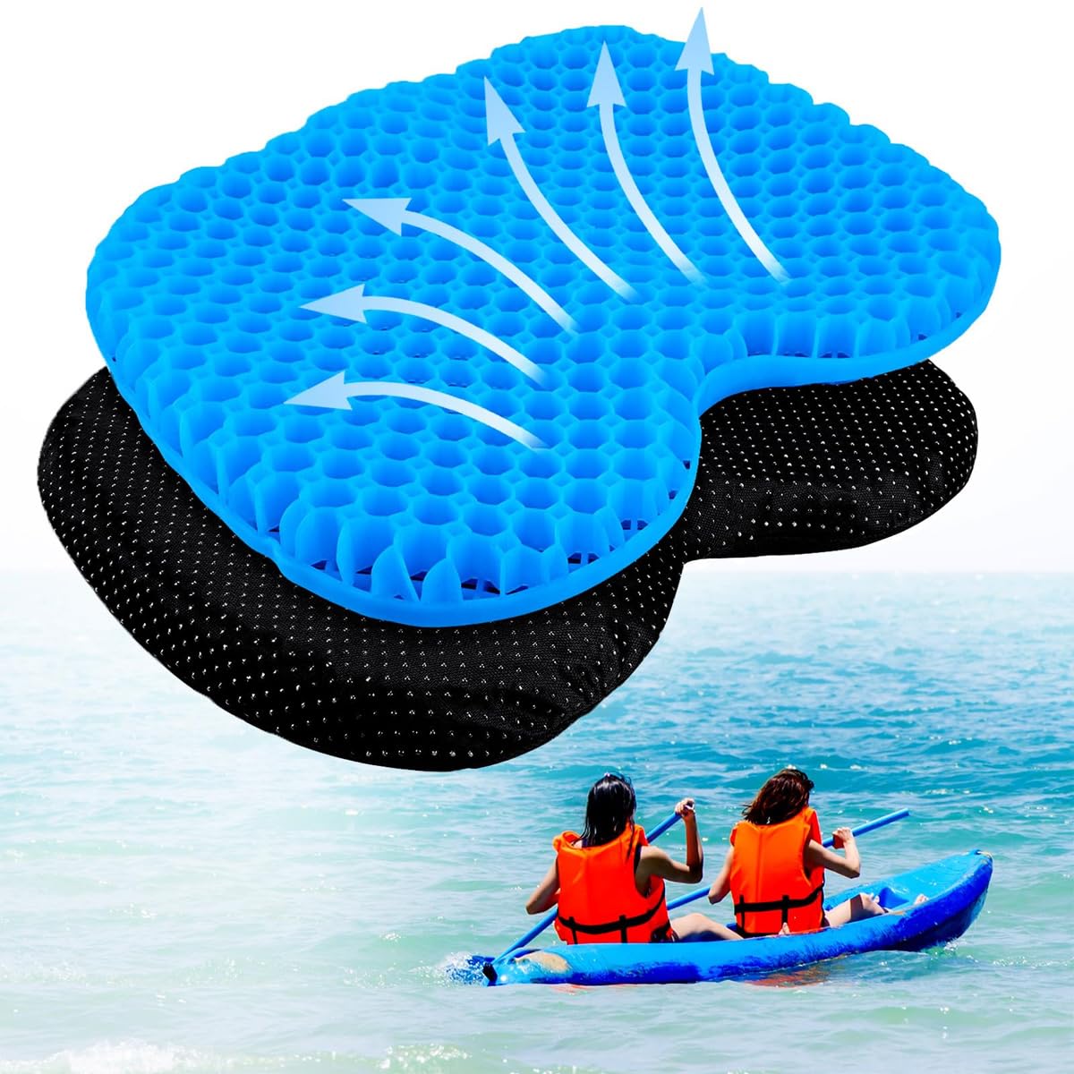 Coussin de siège de kayak antidérapant, imperméable, gel, portable, confortable, soulagement de la pression, pour bateau, canoë, aviron, activités de plein air