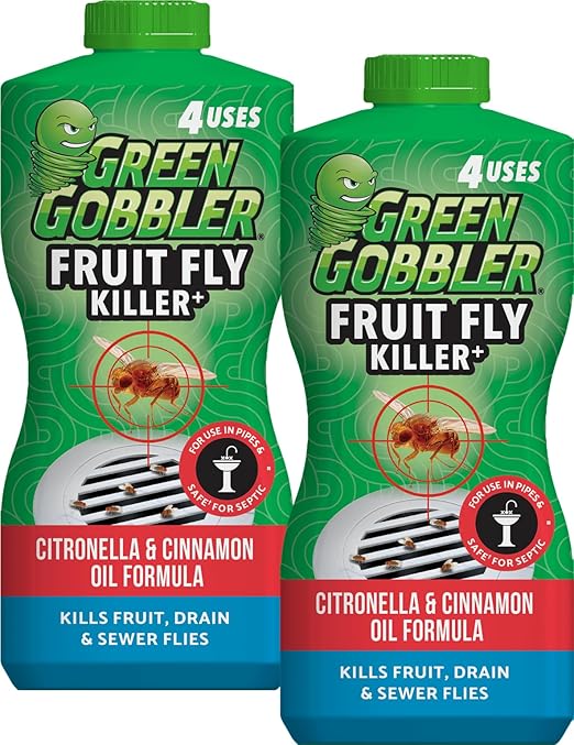 Green Gobbler Fruit Fly Killer+ - Kills Fruit Flies, Drain Flies & Sewer Flies, Gel Treatment for Use in Sinks & Pipes - Safe for Septic Systems, 32oz - Up to 8 USES (2 Pack)