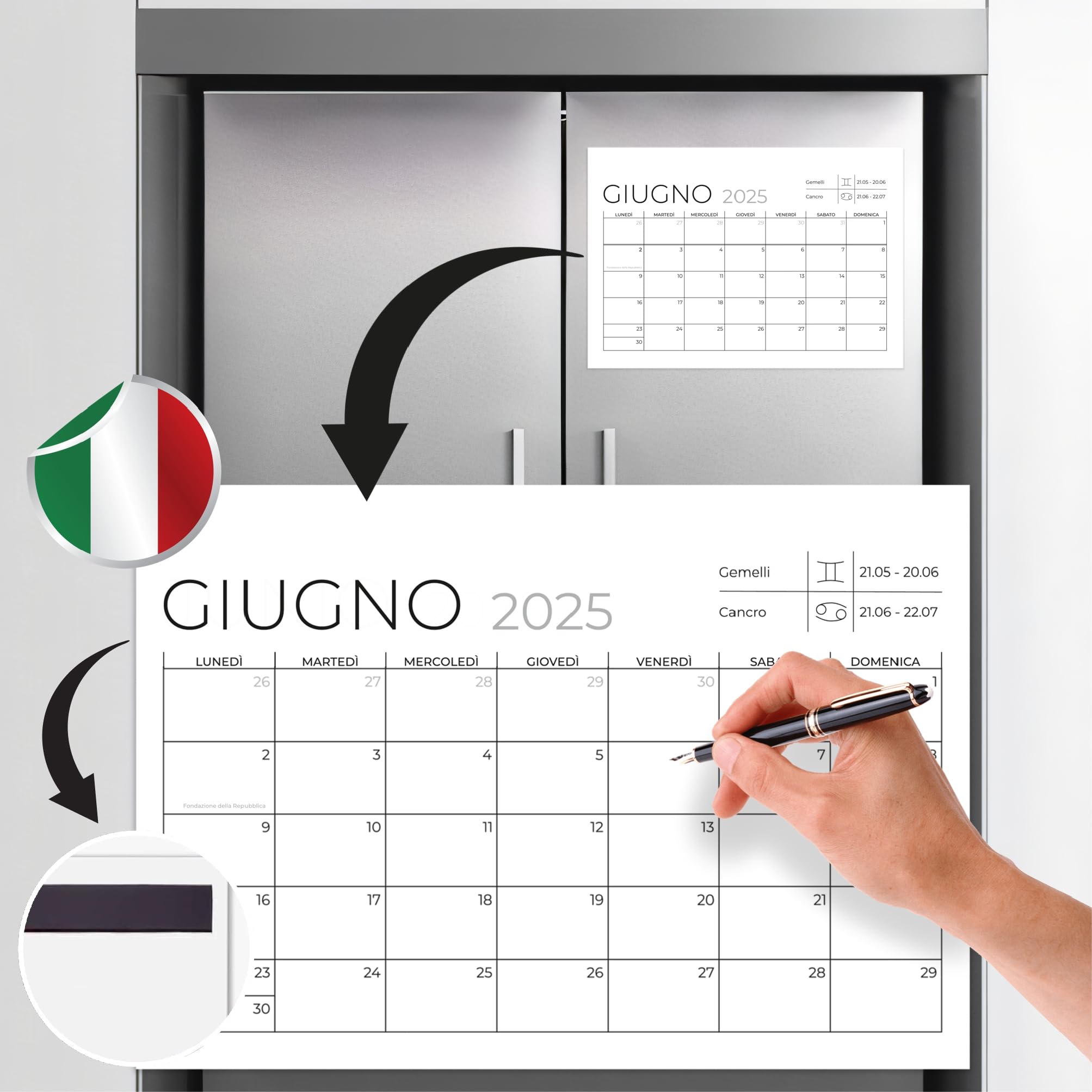 Finoly Magnetic Calendar for Fridge January 25 to June 26 | Fridge Calendar Magnetic in Italian 2025/2026 | Monthly Planner Refrigerator (Minimalistic)