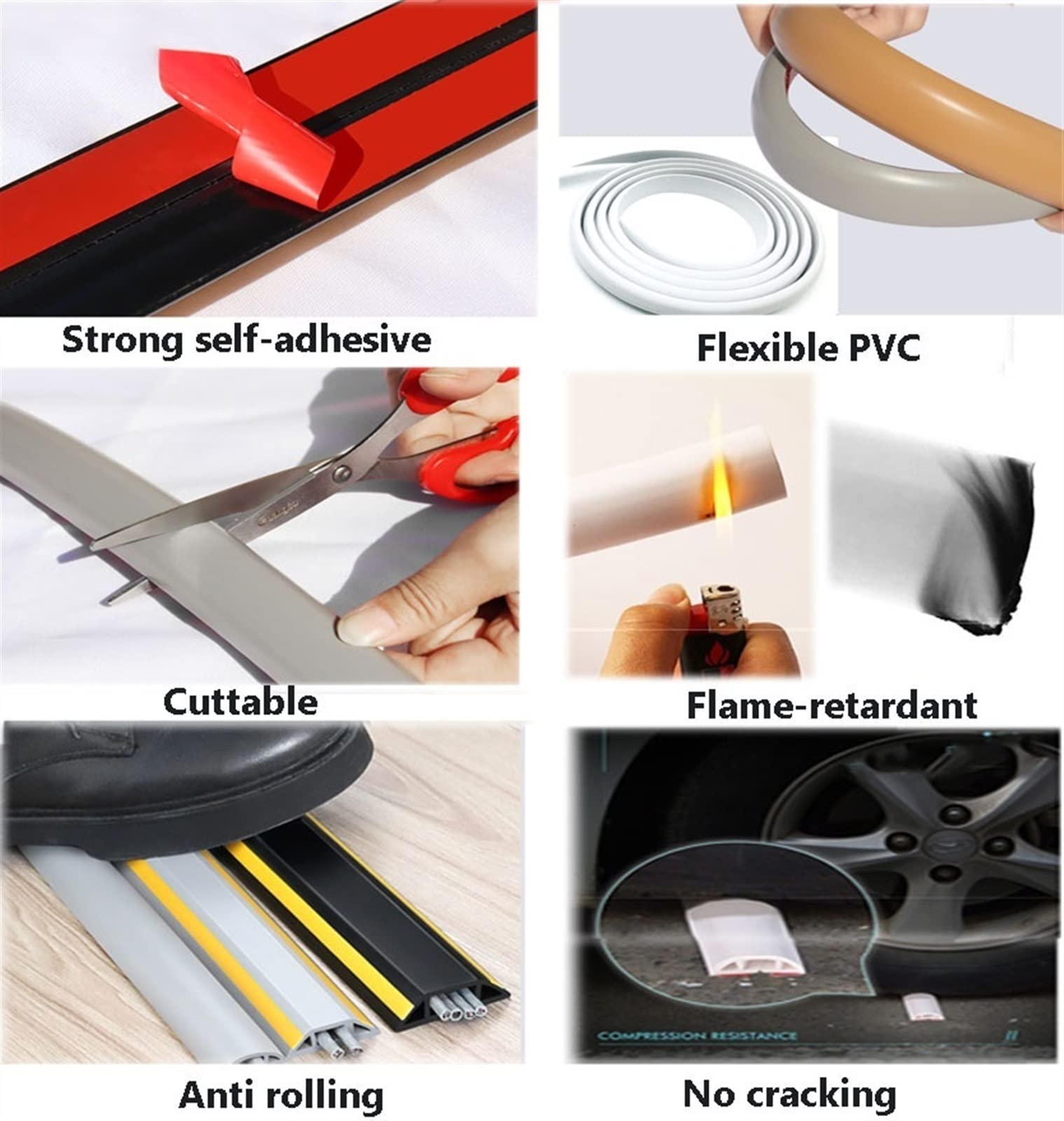 10M cubierta de suelo para cable, canaleta pasacables para suelo, Protector de cable de alimentación autoadhesivo Cubierta de cable de piso, Tira de agarre de cable, cubierta de cable(Black,D40MM)