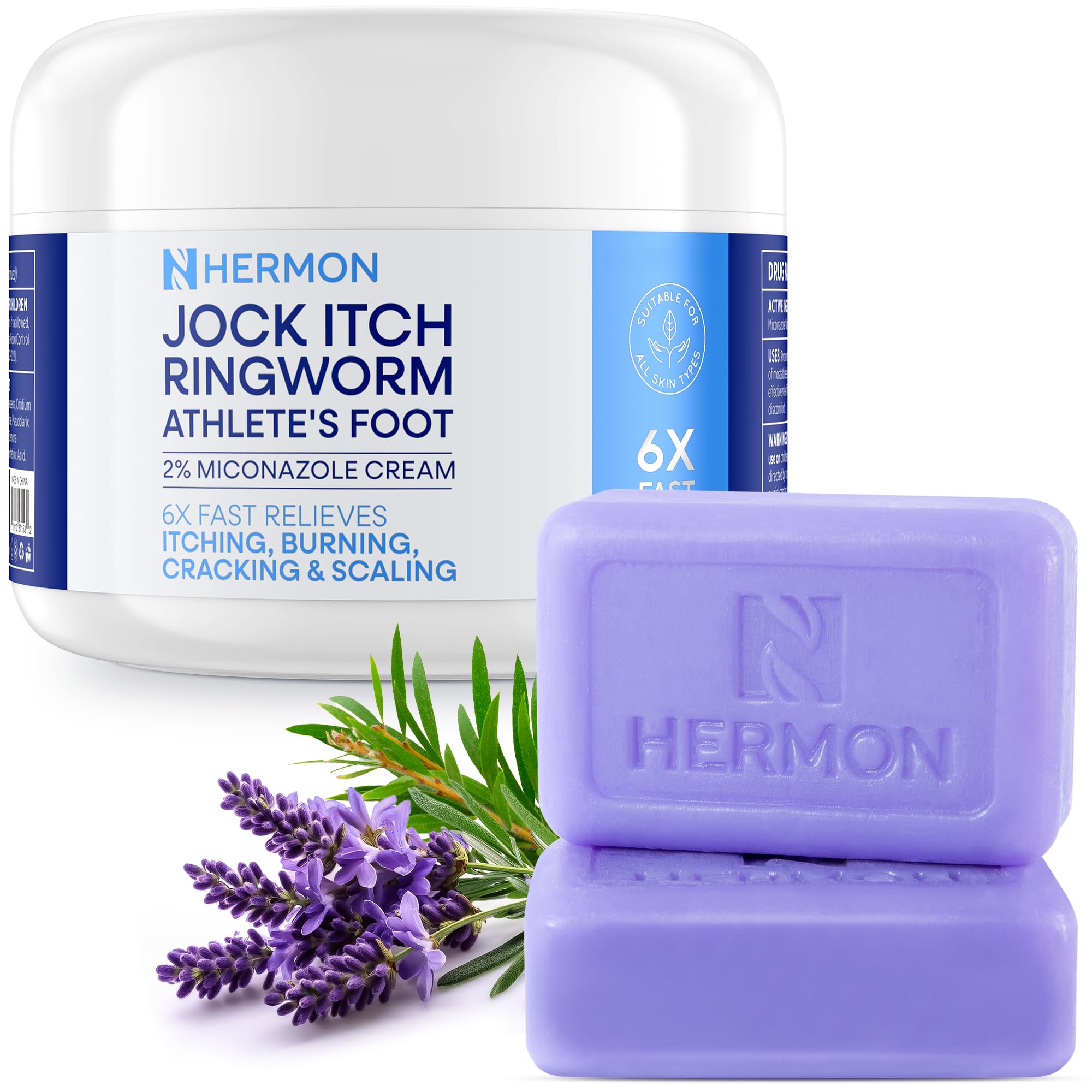 Hermon Antifungal Jock Itch Cream Soap Kit Anti Fungal Treatment for Ringworm Psoriasis Athletes Foot with Tea Tree