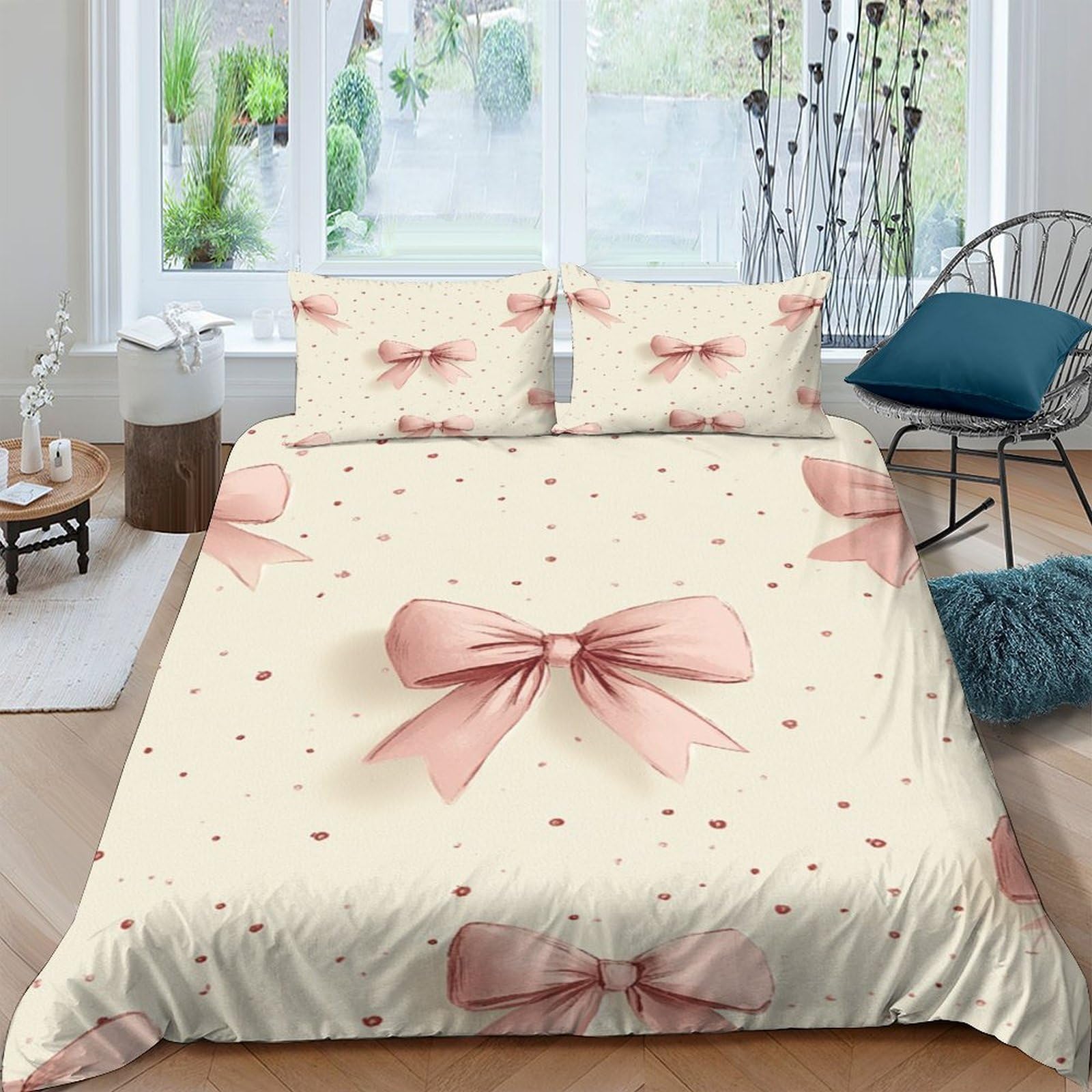 Ctjqhvkz Style-7 3D Printed Pink Bow Fitted Sheet Microfiber Soft Breathable Polka Dot Bed Cover For Bedroom Guest Room Decor Single（135X200cm）