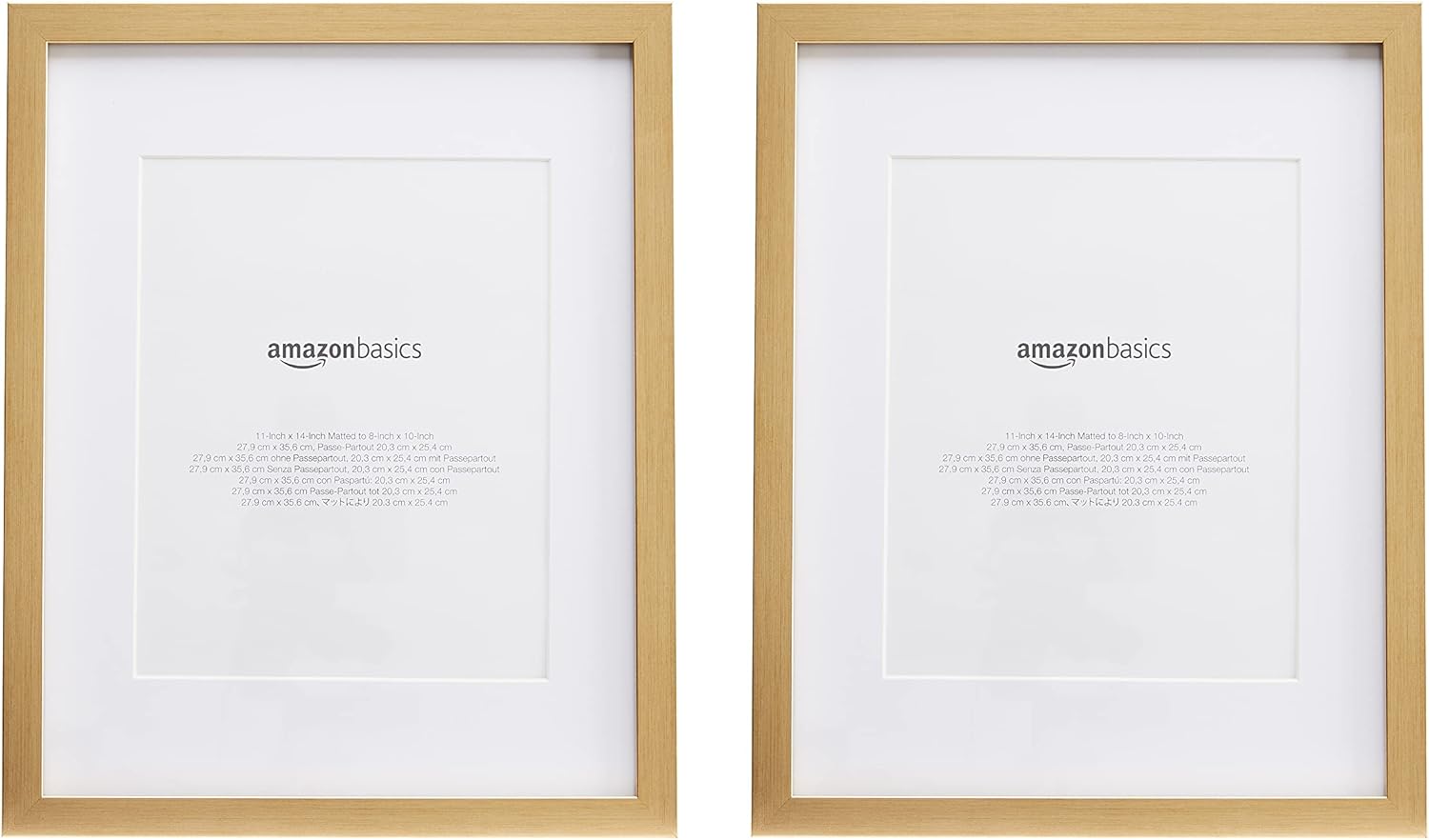 Amazon Basics Photo Picture Frame 11" x 14" or 8" x 10" with mat, Gold Pack of 2 Amazon.ca