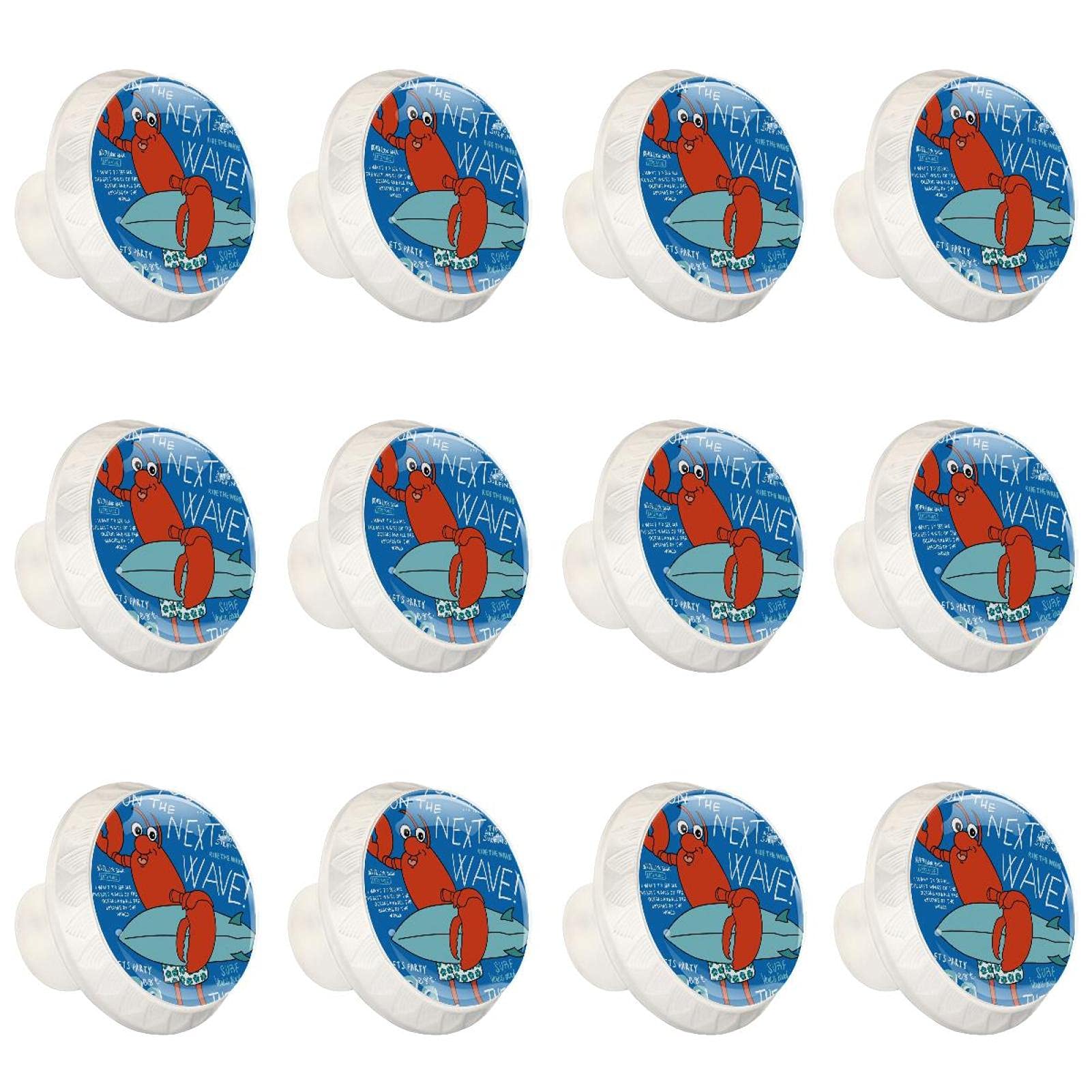 Poignées d'armoires boutons de tiroir de cuisine motif homard bleu décoration de commode 12PCS