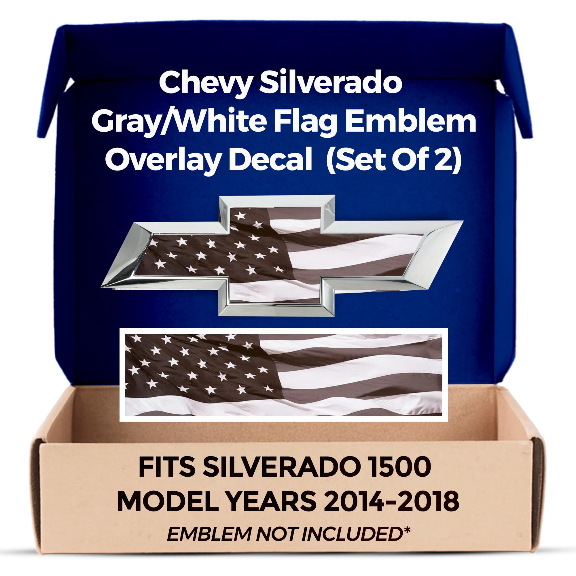Chevy Silverado Black American Flag Grille Gate Bowtie Decals 2014-2018