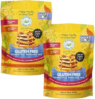 Hidden Foods Homestyle Gluten Free Protein Pancake Mix Oats, Fruit & Veggie Blend No Sugar Added Contains Milk Monk Fruit Sweetener Protein & Fiber Breakfast Meal Just Add Water - 12 oz - 2 Pack
