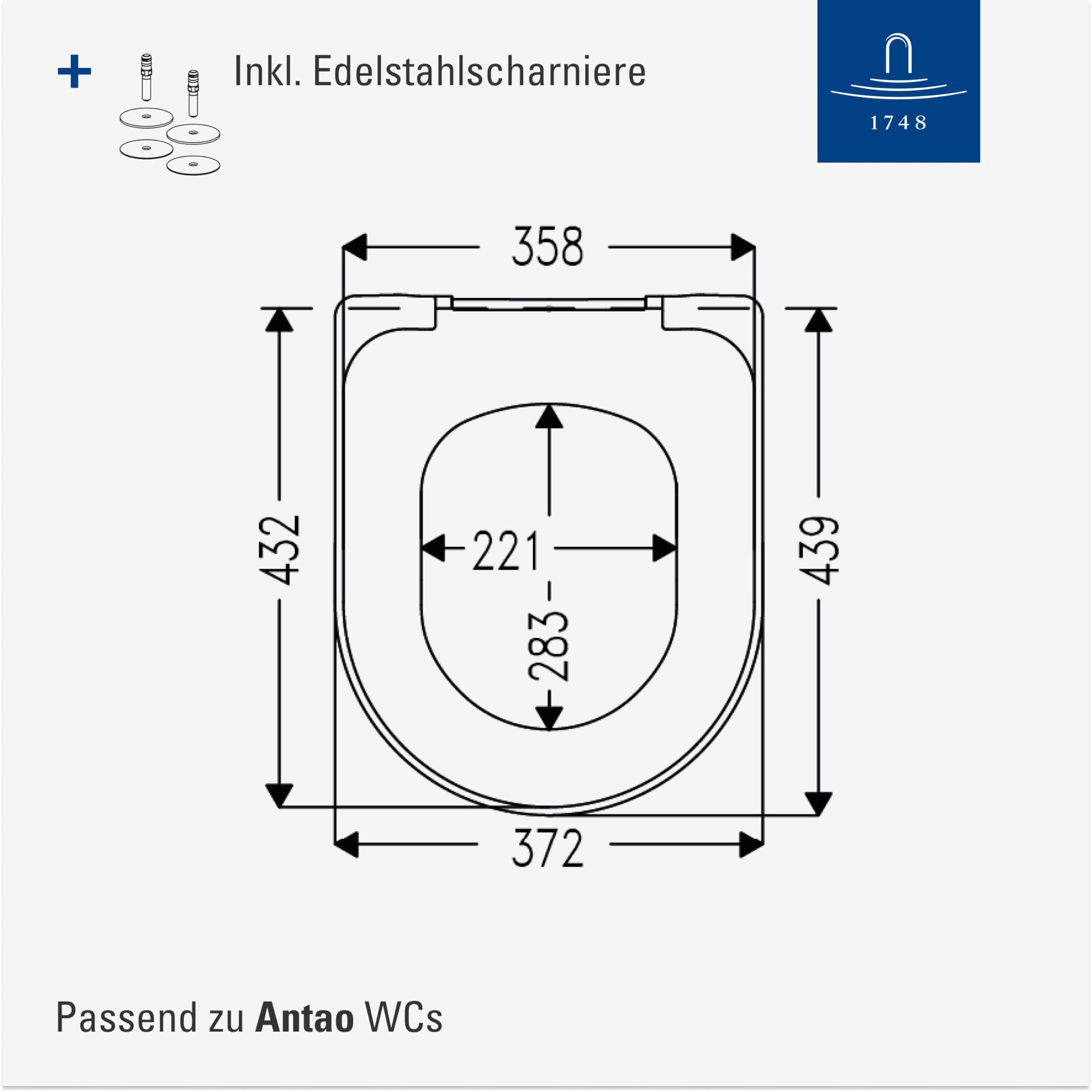 Villeroy & Boch Antao WC-Sitz, D-Form – Weiß Alpin, glänzend | Mit Absenkautomatik, abnehmbar, aus bruchsicherem Duroplast, Original Ersatzteil, 8M67S1R1