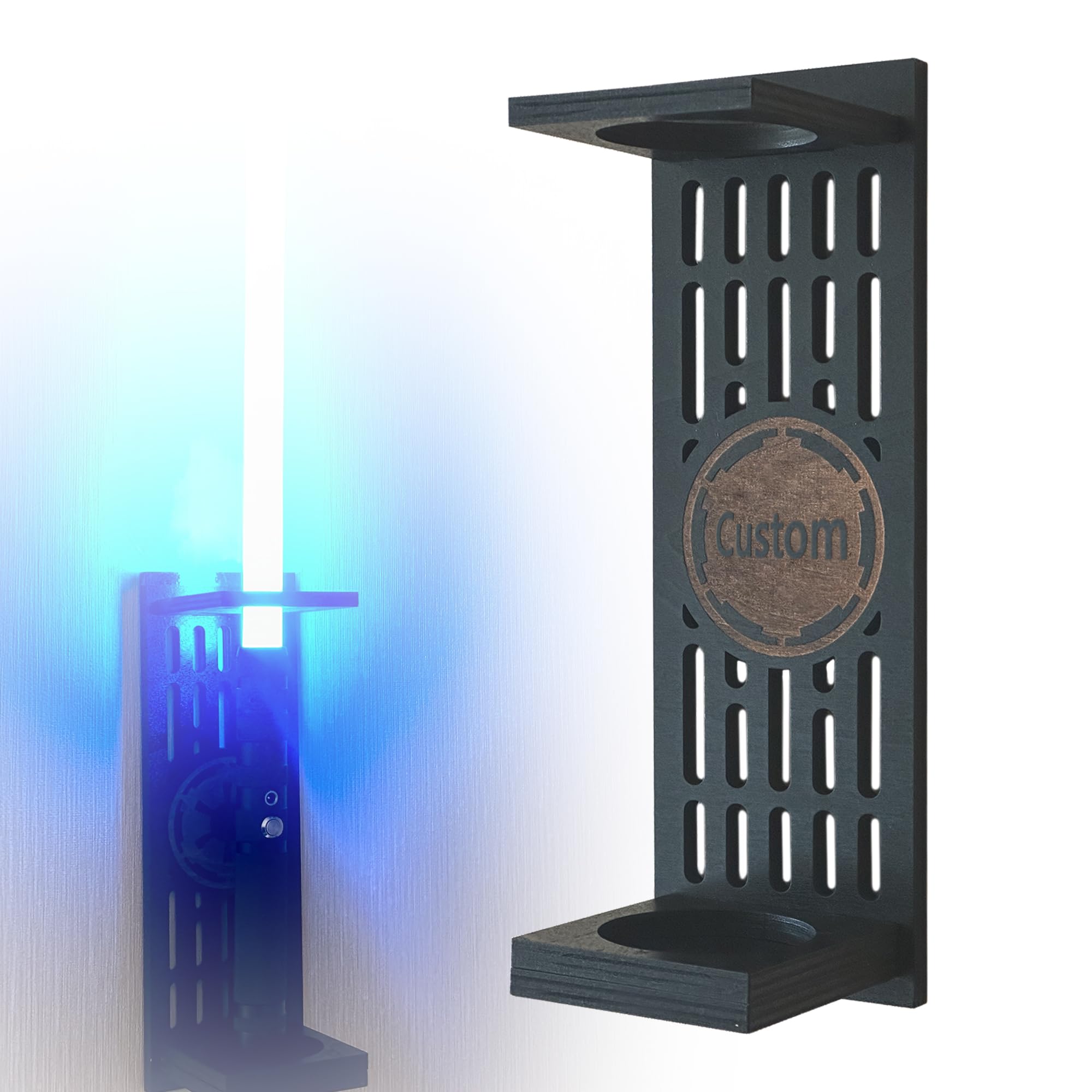 Personalized Lightsaber Wall Mount with Pattern, Wooden Lightsaber Stand for Lightsaber Display, Vertical Lightsaber Wall Mount Holder for Most Lightsaber Displays, Gift for Lightsaber Collectors