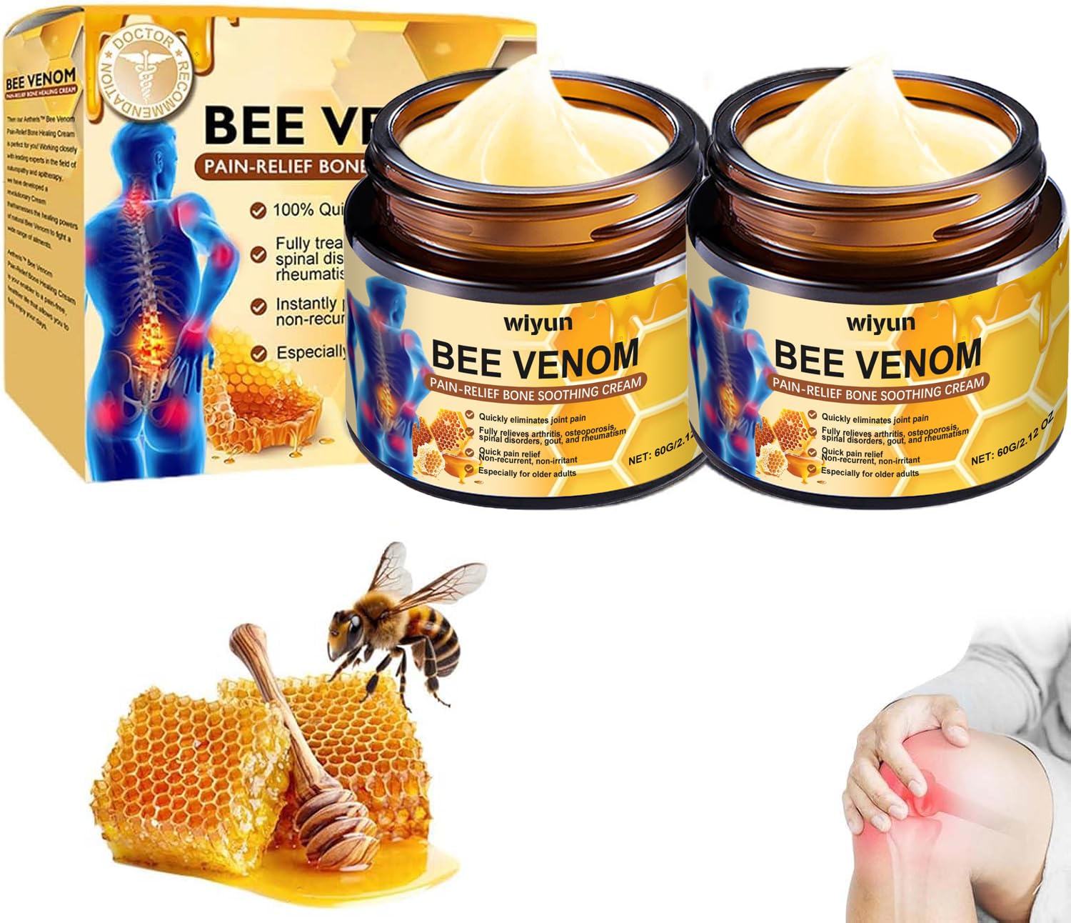 Bee Cream - Instant Ultra Strength Pain Relief Therapy Cream, Joint Therapy Pain Relief Gel, for Arthritis (2PCS)