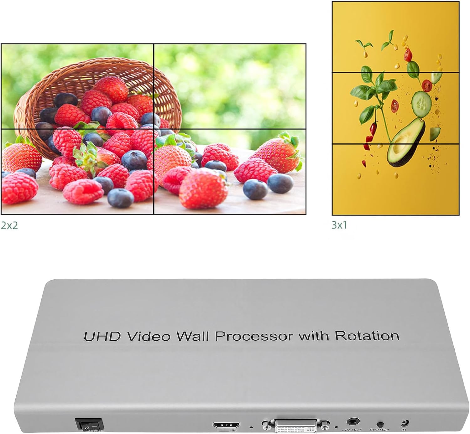 EBTOOLS 4K Video Wall Controller, Multiviewer with 8 Viewing Modes, 90 180 270 Rotation, RS232, Audio Extractor, for Security Cameras Game Consoles Players (US Plug)